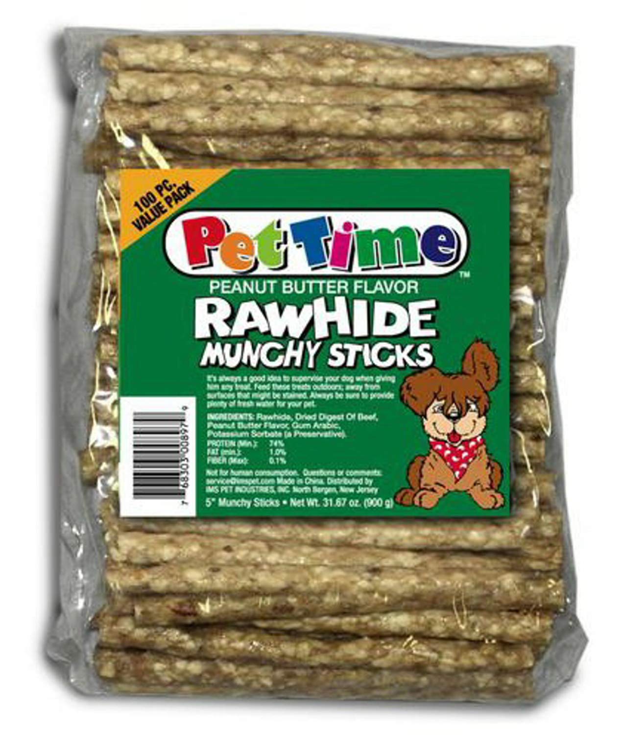 Premium Rawhide Dog Chews for Large & Small Dogs - 100 Count 5-Inch Peanut Butter Flavor Long-Lasting Munchy Sticks - Single-Ingredient Natural Dental Treats for Puppies & Adult Dogs - Perfect for Training Rewards, Teething Relief & Anxiety Relief