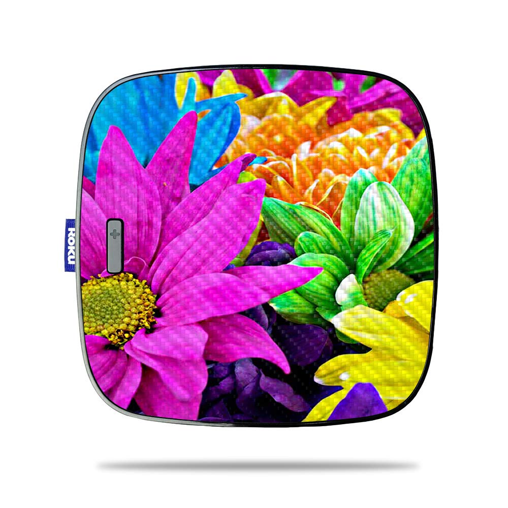 MightySkins Carbon Fiber Skin for Roku Ultra - Colorful Flowers Design | Protective Durable Textured Cover | Easy to Apply & Remove | Made in USA | Perfect for Home Entertainment & Personalized Streaming Device Protection