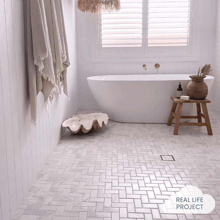 Premium Carrara Matte Herringbone Tile - Natural Stone Mosaic for Kitchen Backsplash, Bathroom Floor & Shower Wall - 12x24 Inch White Marble Tile (10 Sheets/Box)