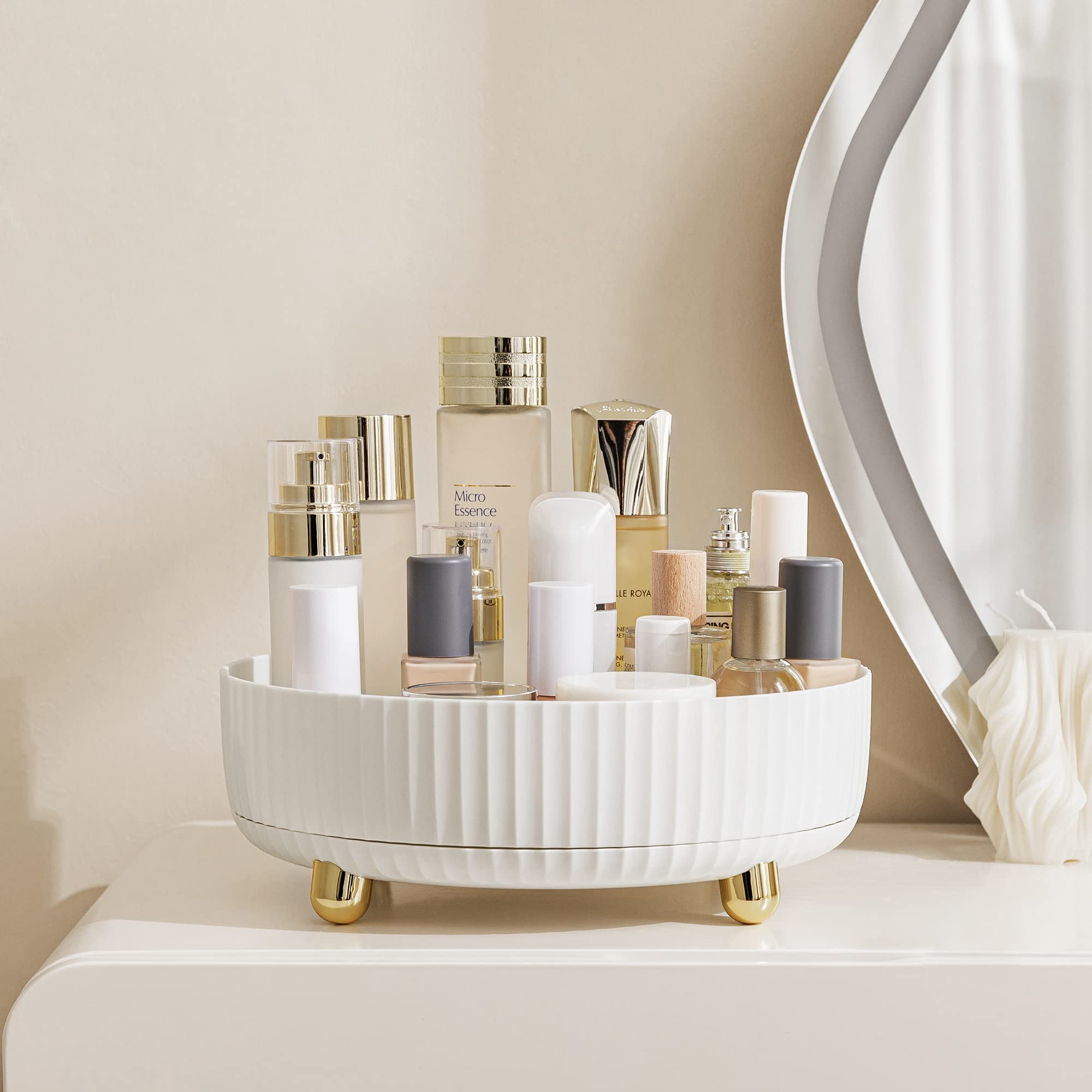 360° Rotating Makeup Organizer with Large Capacity - 11 Inch White Lazy Susan for Perfume & Cosmetics Storage - Perfect for Bathroom Counter, Vanity, or Dressing Table Organization