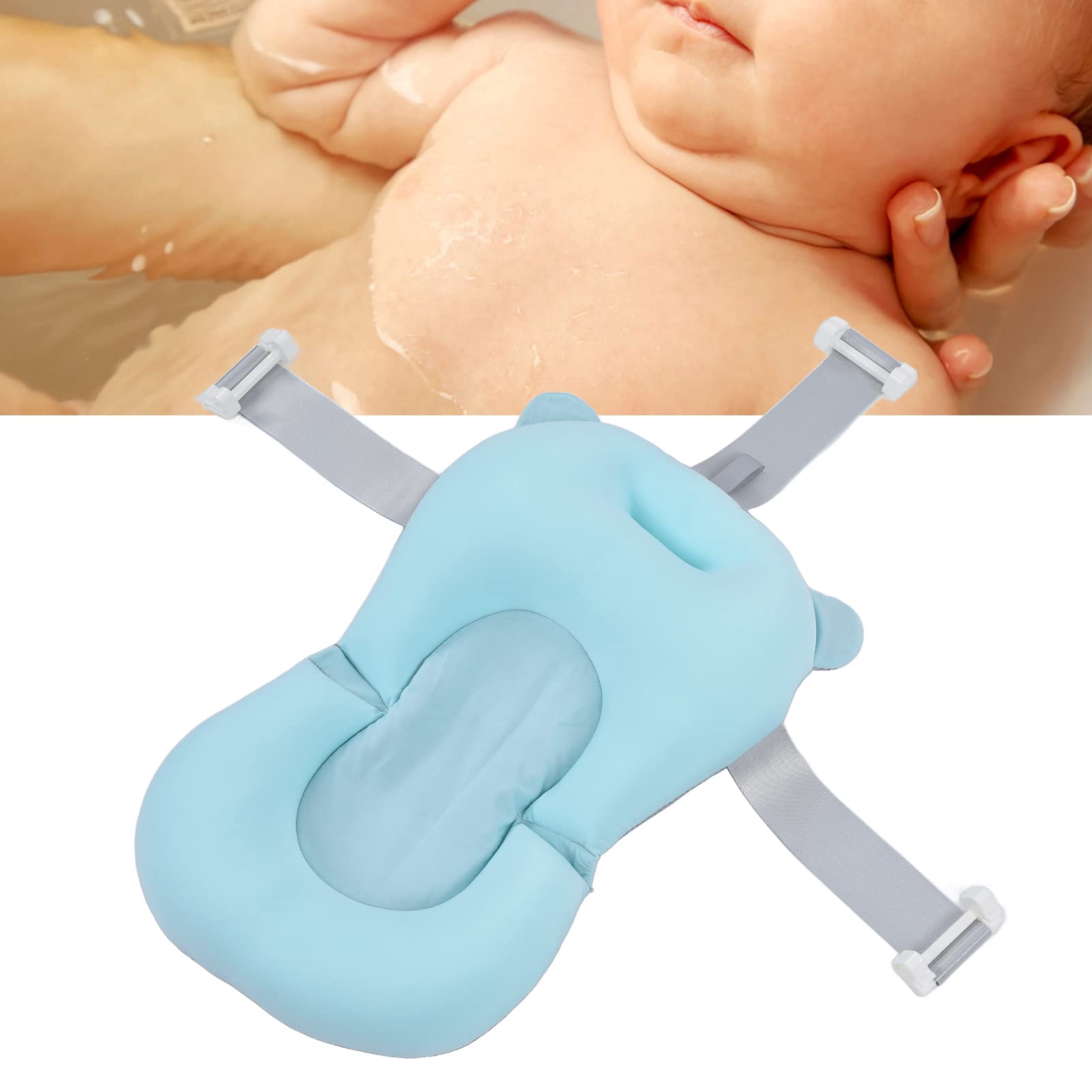Soft Baby Bath Pad with Quick Drainage & Secure Buckle Design - Newborn Bath Seat for Sink or Tub - Stretchy Swimsuit Cloth for Safe Bathing at Home (Pink) | Perfect for Infant Bath Time, Nursery & Travel