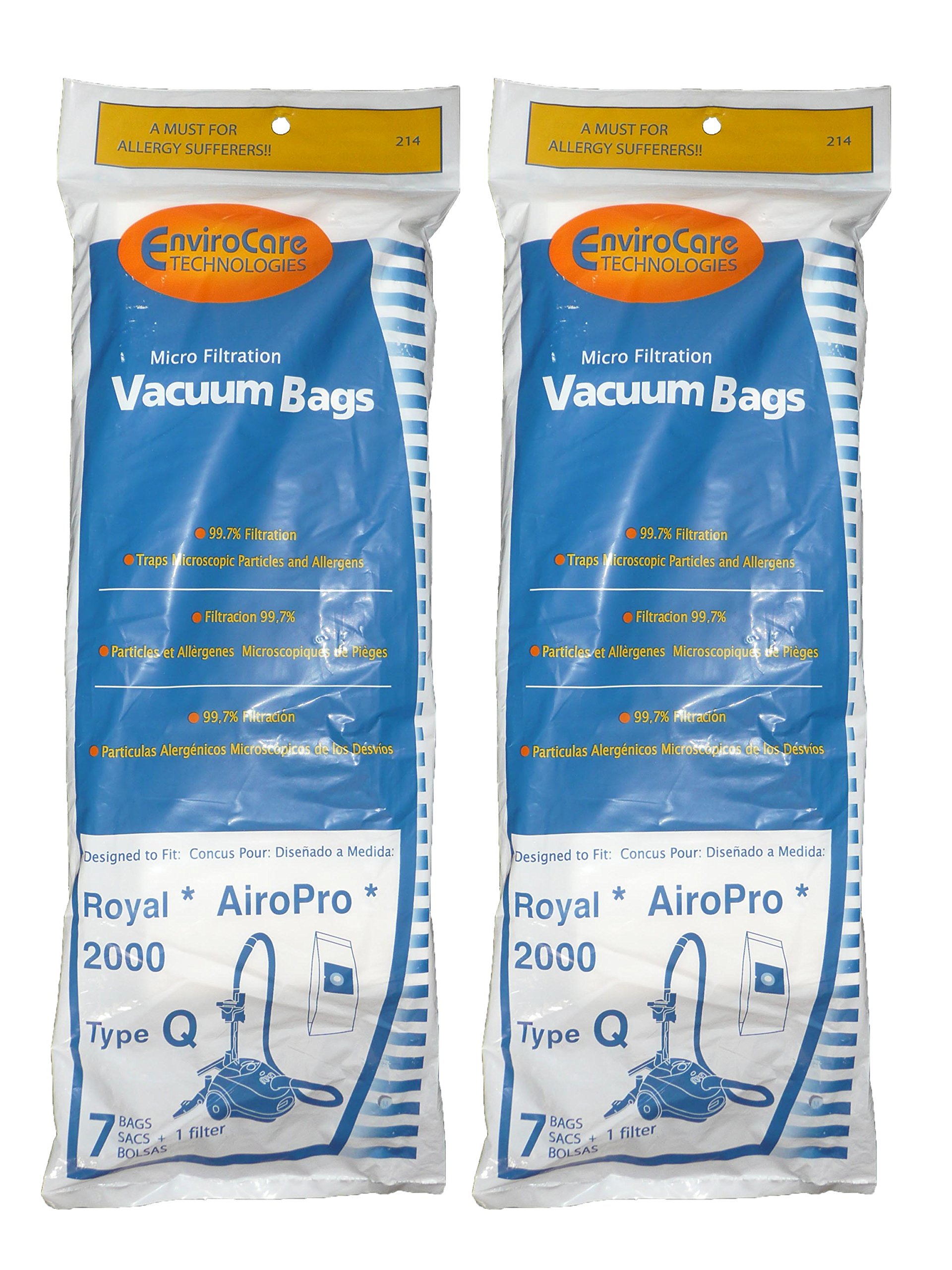 14 Royal Type Q Allergy Vacuum Bags with Filters - Compatible with AirPro Ry 2000, Aire & Canister Vacuum Cleaners (3-RY2100-001, RY2100) - Ideal for Allergy Sufferers & Home Cleaning