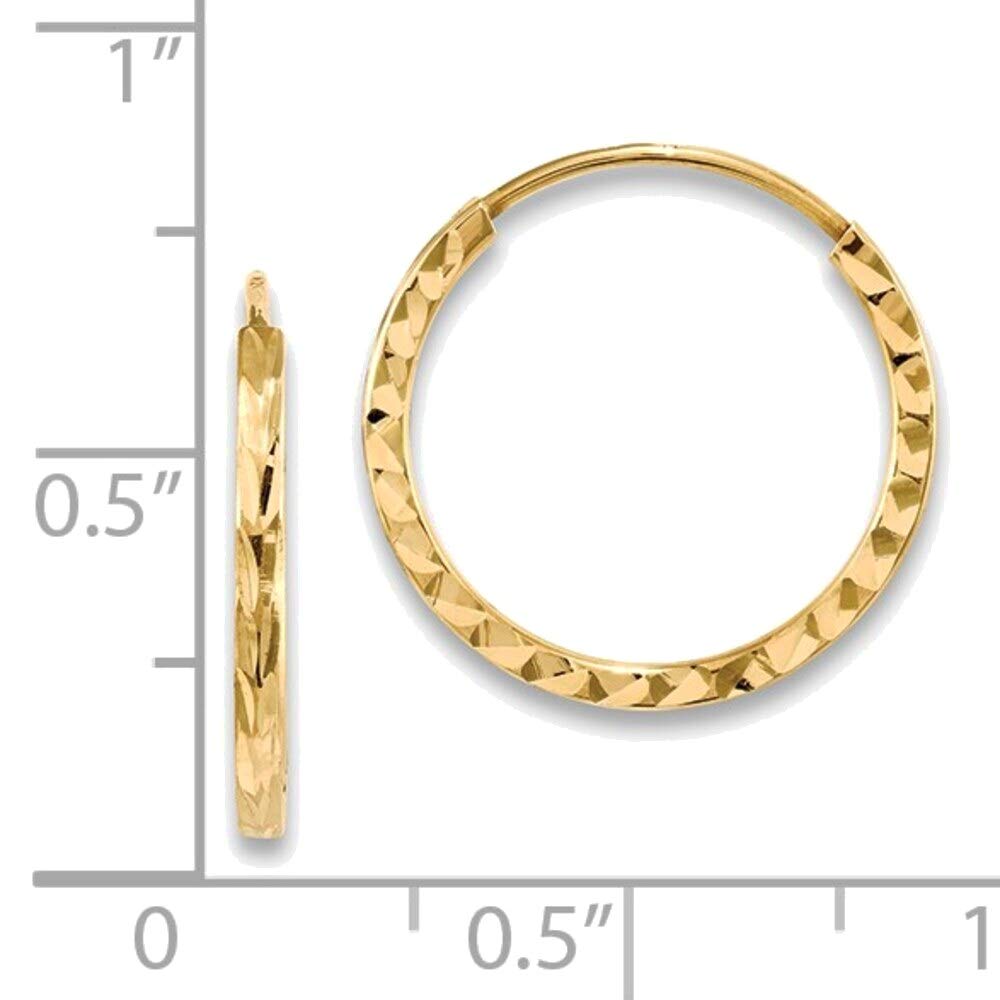 14K Yellow Gold Diamond-Cut Square Tube Hoop Earrings for Women - Perfect for Everyday Wear, Parties & Special Occasions