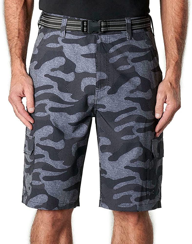 Men's Camo Cargo Shorts with Belt - Stretch Microfiber Comfort Fit (Size 36) | Outdoor Hiking, Camping & Casual Wear