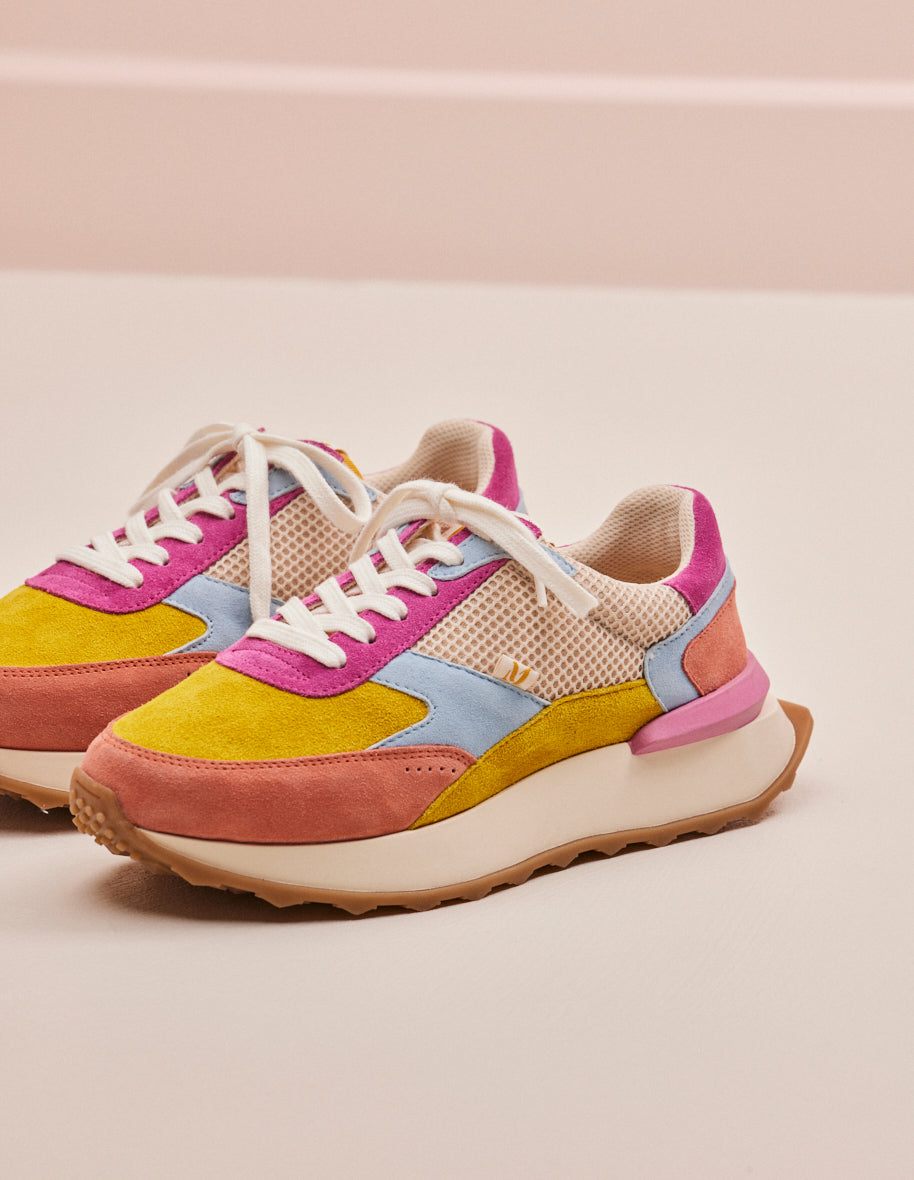 Yaelle Low Baskets - Suede & Mesh in Rose, Yellow, Fuchsia | Stylish Women's Casual Sneakers for Everyday Wear