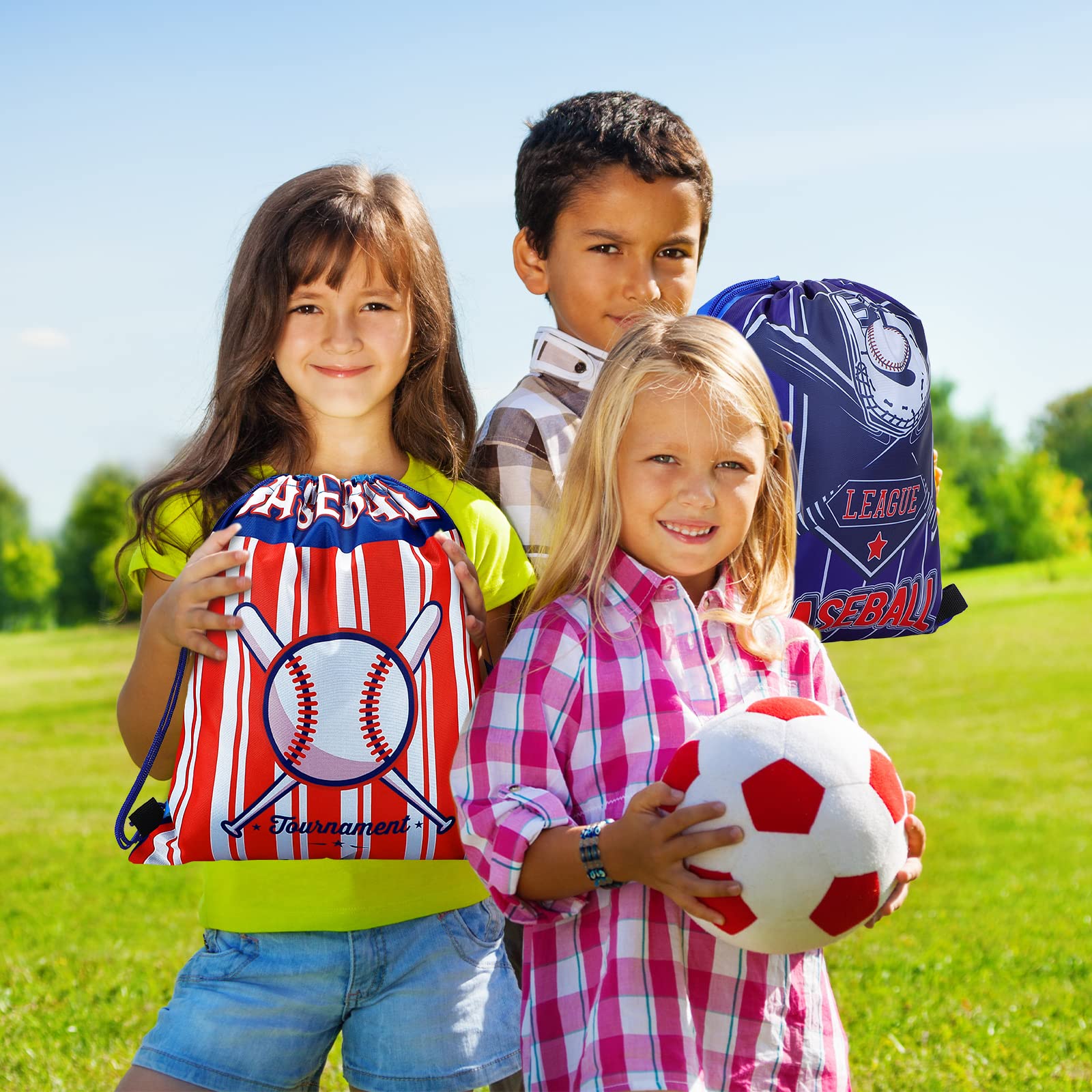 12 Pack Tondiamo Soccer Baseball Party Favor Bags - Drawstring Goodie Bags for Kids Birthday Parties, Sports Themed Events & Candy Treat Supplies - Perfect for Team Snacks, Game Day Favors & Birthday Giveaways