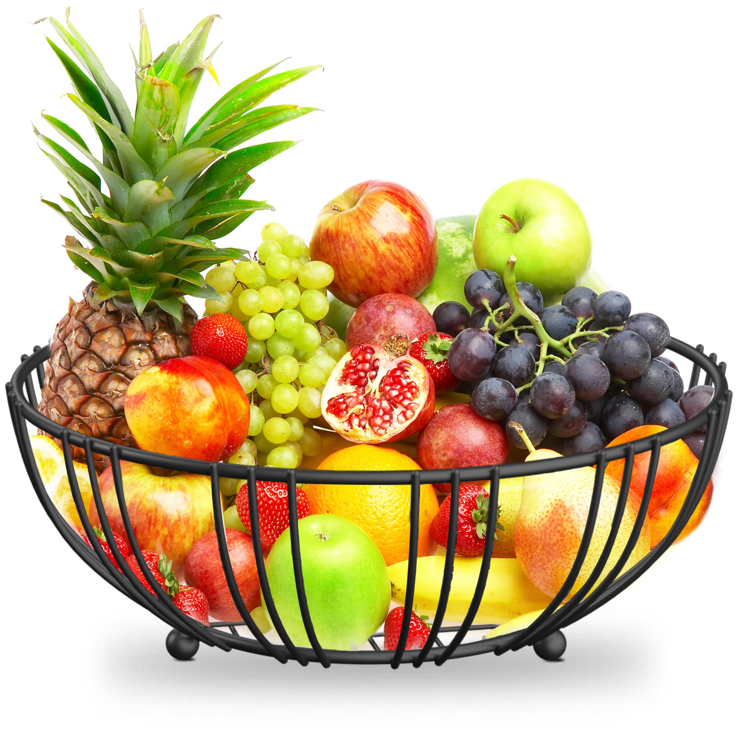 RICCLE Modern Metal Wire Countertop Fruit Bowl - Sturdy Kitchen Fruit Basket Holder for Fruits, Vegetables, Bread & Produce - Space-Saving Tabletop Organizer for Home, Office, or Restaurant Use