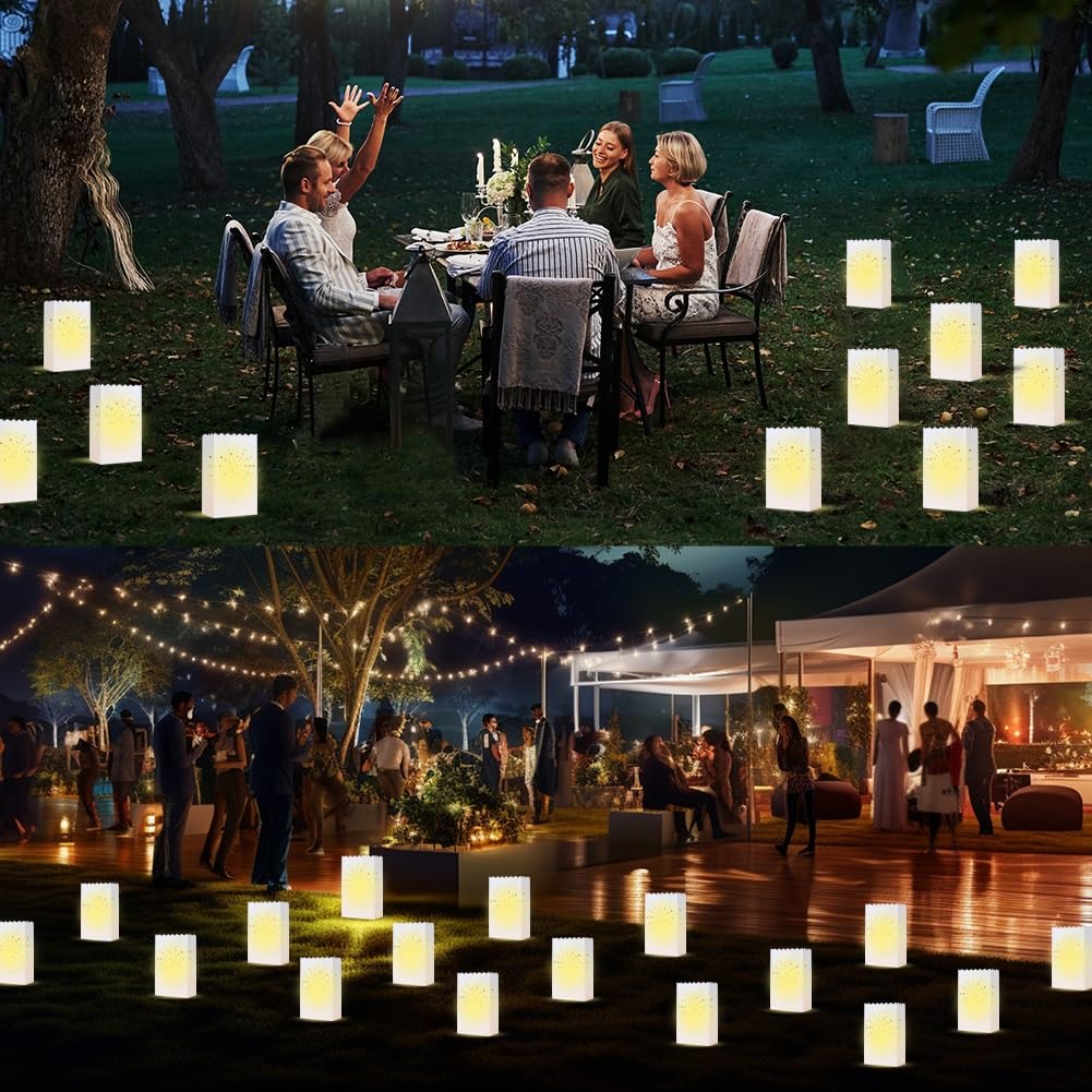 20 Pack White Kraft Paper Luminary Bags - Decorative Lanterns for Valentine's Day, Christmas, Thanksgiving Party Decor - Perfect for Weddings, Engagement Proposals & Outdoor Events - Creates Warm Ambient Lighting for Romantic Evenings & Holiday Celebrations