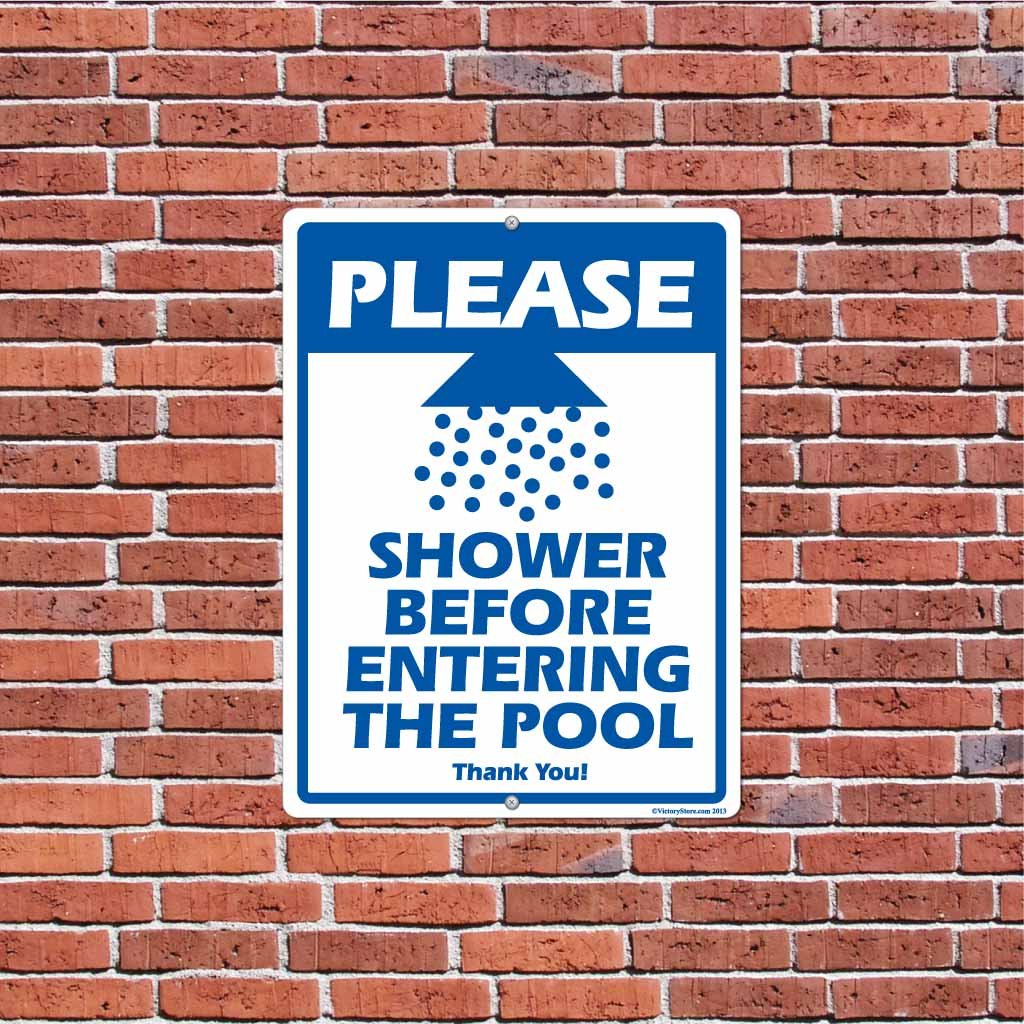 VictoryStore 18x24 Inch Aluminum Pool Sign - 'Please Shower Before Entering' Weatherproof Outdoor Lawn Decoration for Backyard, Swimming Pool Area & Garden Safety
