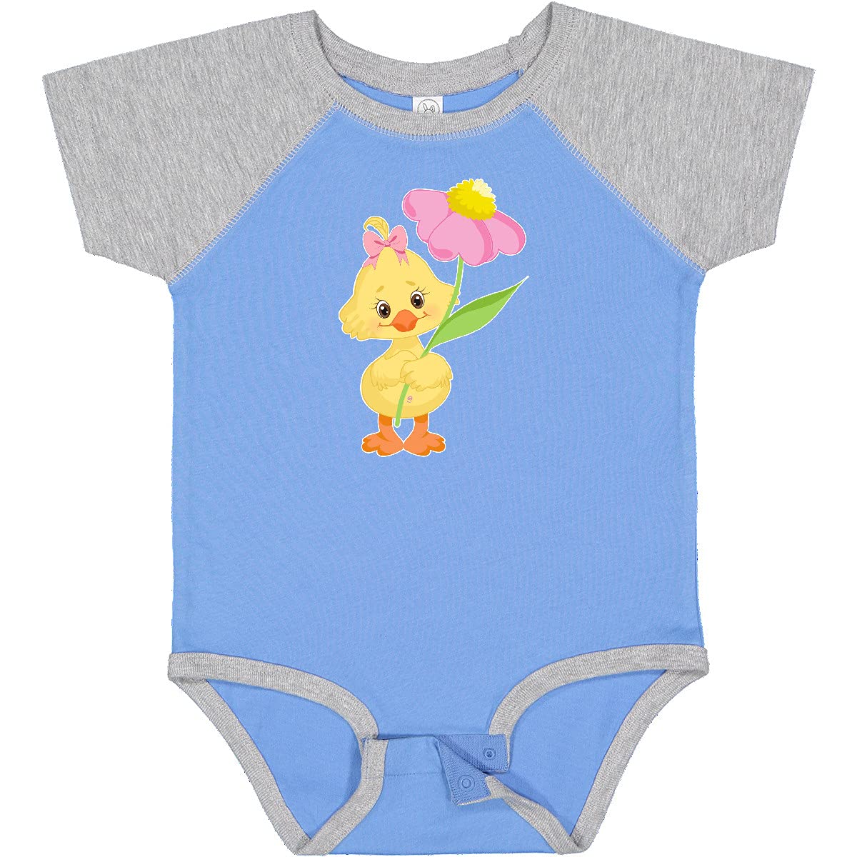 Inktastic Cute Easter Chick with Pink Flower Baby Bodysuit - Soft Cotton Infant Onesie for Easter Photos, Baby Shower Gift & Spring Outfits