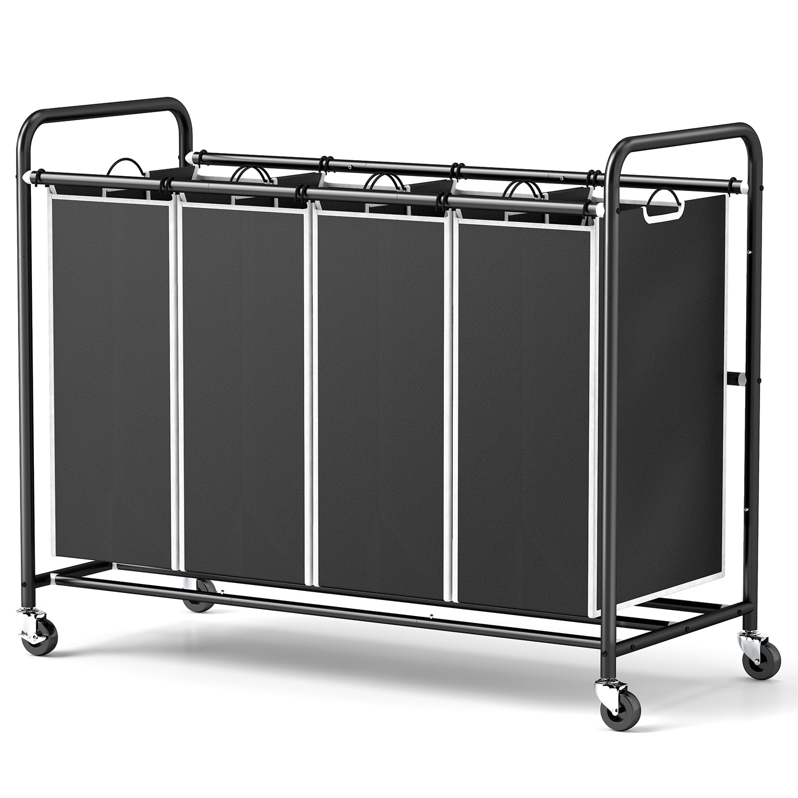 ROMOON 4-Section Heavy Duty Laundry Sorter with Wheels & Removable Bags - Rolling Laundry Hamper Cart for Clothes Organization | Ideal for Laundry Room, Dorm, Apartment & Home Storage (Black)