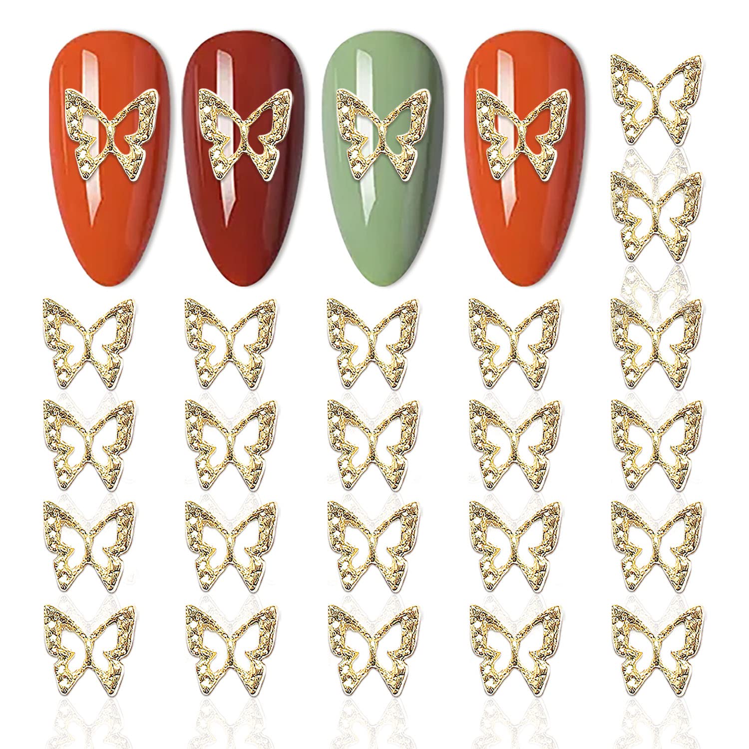 100pcs 3D Gold Butterfly Nail Charms - Metal Nail Jewels for Acrylic Nails, DIY Nail Art Decorations, Nail Art Accessories for Manicure, Pedicure & Crafting - Perfect for Bridal, Party & Salon Nail Designs