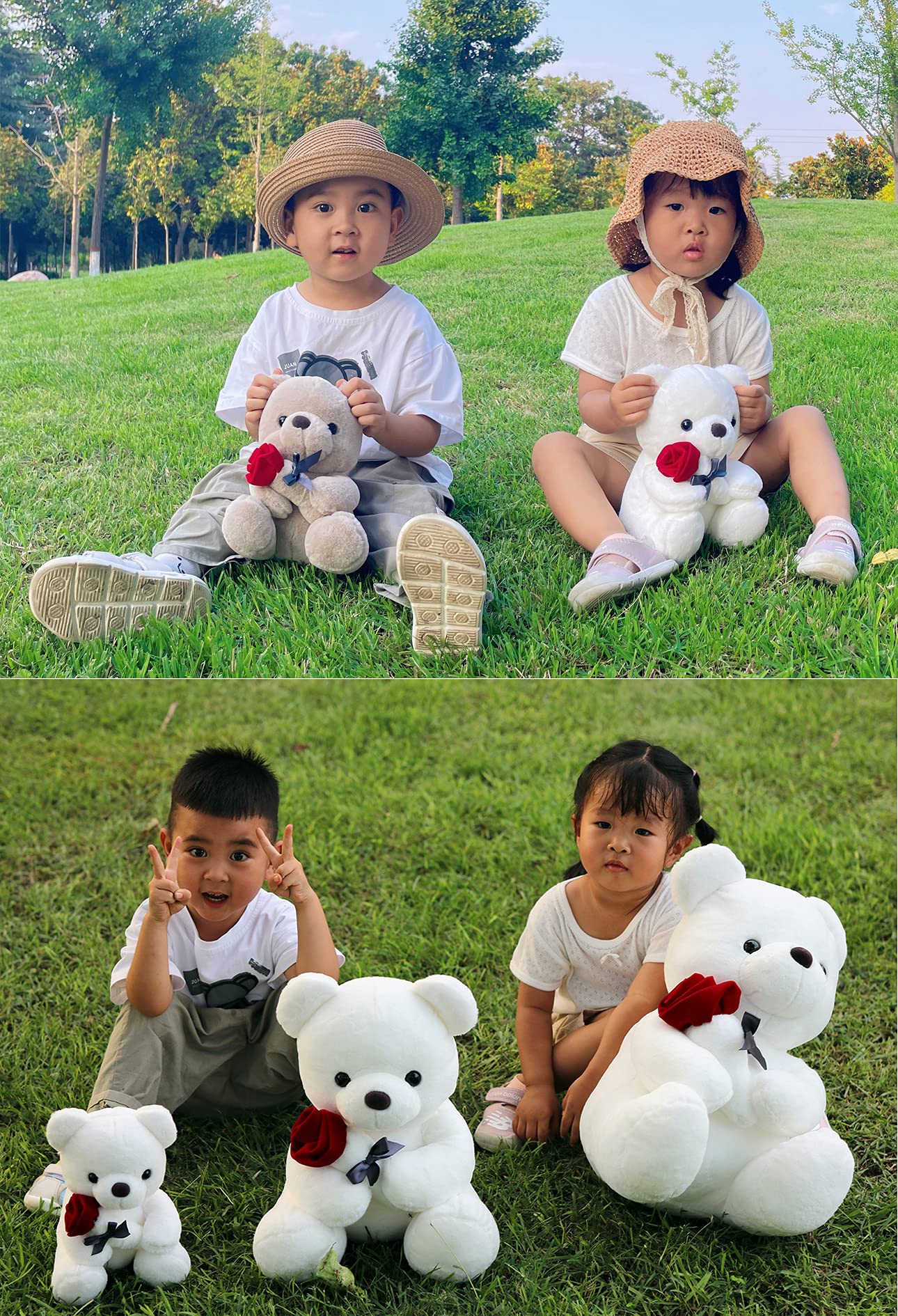 Cute White Teddy Bear Plush Stuffed Animal with Rose - 13.7 Inch Soft Rose Bear Gift for Valentine's Day, Birthday, Christmas | Perfect Present for Girlfriend, Kids, Loved Ones | Ideal for Bedroom Decor, Nursery, Romantic Surprises