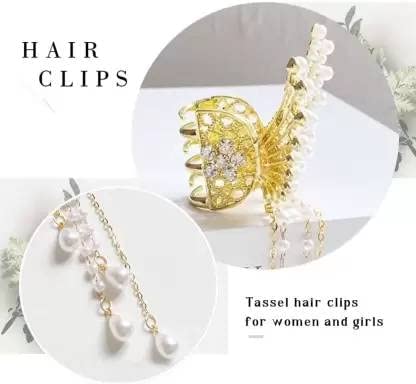 ALIBA COLLECTION Elegant Tassel Pearl Butterfly Hair Clip - Metal Hair Claw for Women - Hair Accessory Set for Bridal, Prom, Party & Special Occasions