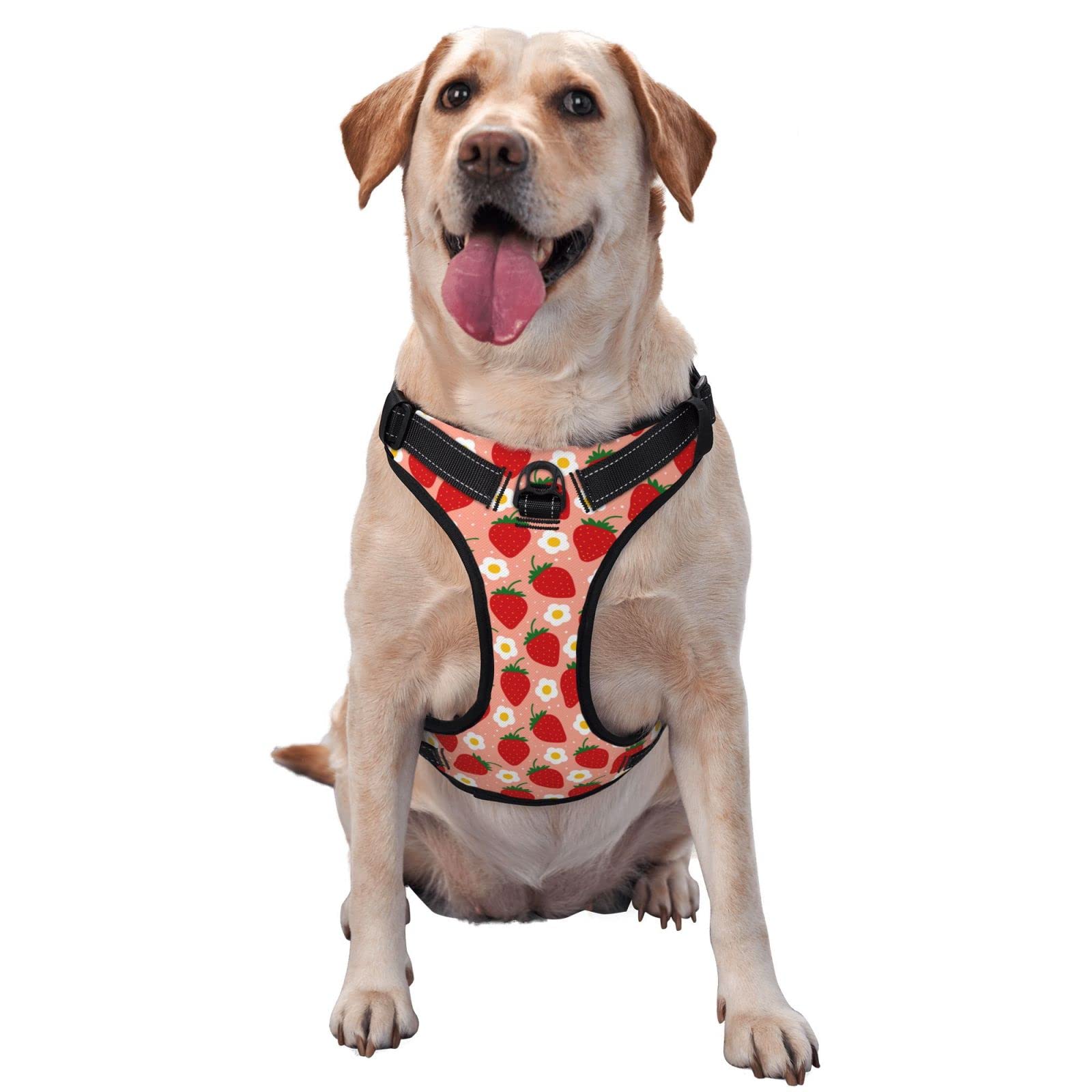 Pink Strawberry No Pull Dog Harness for Small Medium Large Dogs - Adjustable Breathable Reflective Pet Vest for Safe Comfortable Walks - Perfect for Daily Walking, Jogging, and Outdoor Adventures