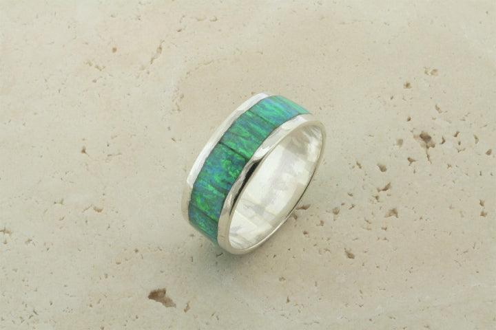 Natural Green Opal Band Ring - Elegant Handmade Jewelry for Women, Perfect for Weddings, Parties & Everyday Wear