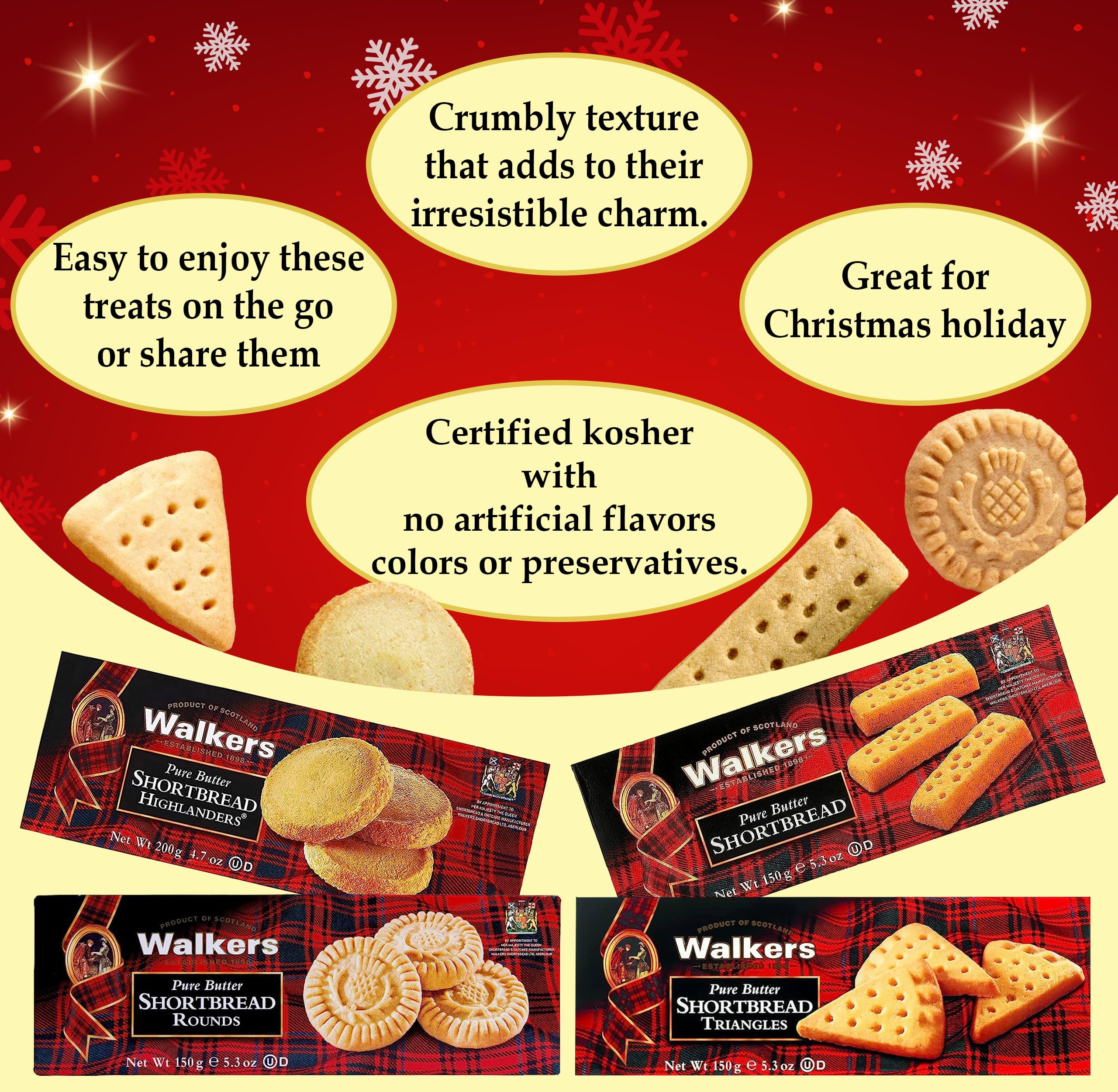 Premium Scottish Shortbread Cookies 4-Pack - Individually Wrapped Assortment (Triangle, Fingers, Highlanders & Rounds) with Gift Bag - Perfect for Tea Time, Gifts & Holiday Treats