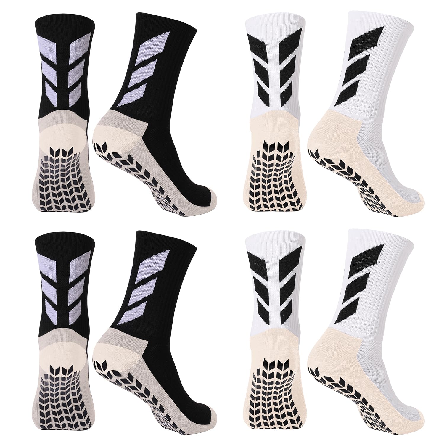 Non-Slip Grip Socks for Men - 4 Pack Athletic Sports Socks for Soccer, Basketball, Volleyball & Pilates | Hospital & Yoga Socks with Anti-Slip Soles | Perfect for Workout, Sports & Indoor Activities