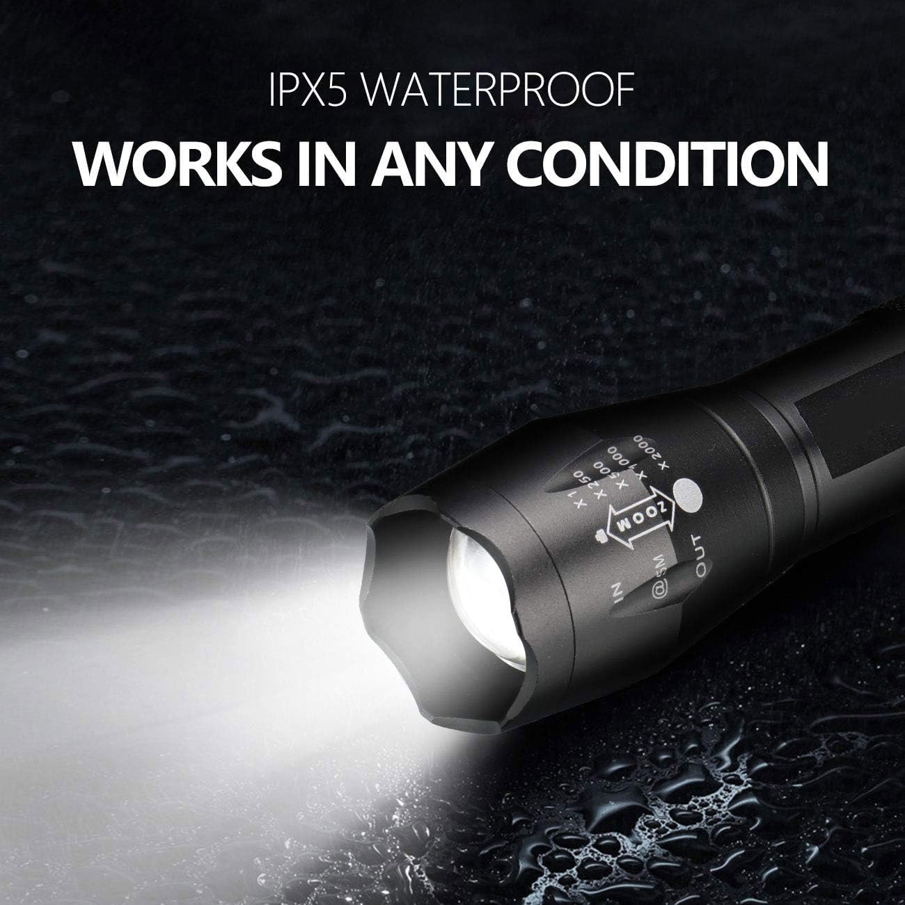 Super Bright LED Flashlight with 18650 Battery Charger - 5 Modes Adjustable, High Lumens, Compact Design for Camping, Hiking, Outdoor Adventures & Emergency Situations