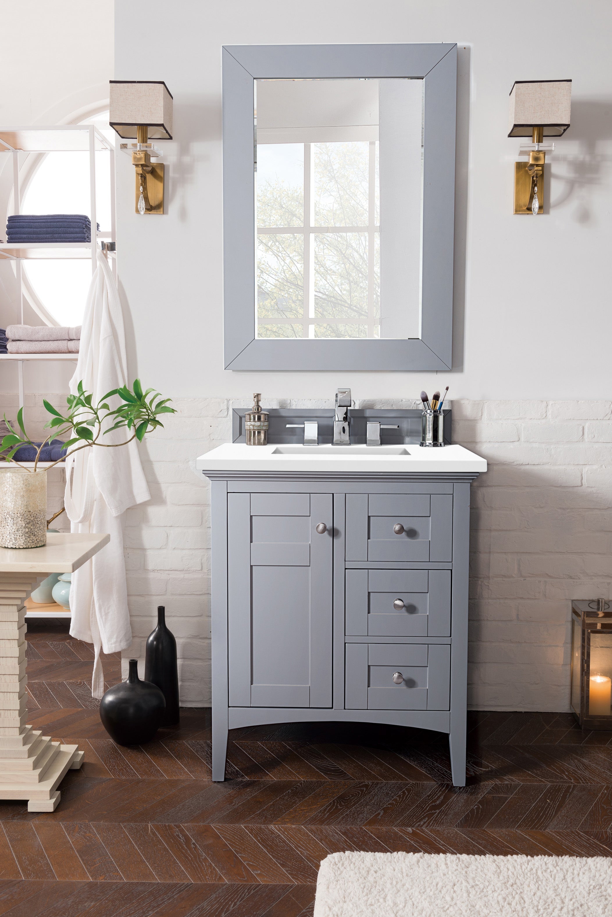 Palisades 30 Inch Single Bathroom Vanity with Classic White Quartz Top - Silver Gray Finish for Modern Home Decor | Perfect for Small Bathrooms & Powder Rooms