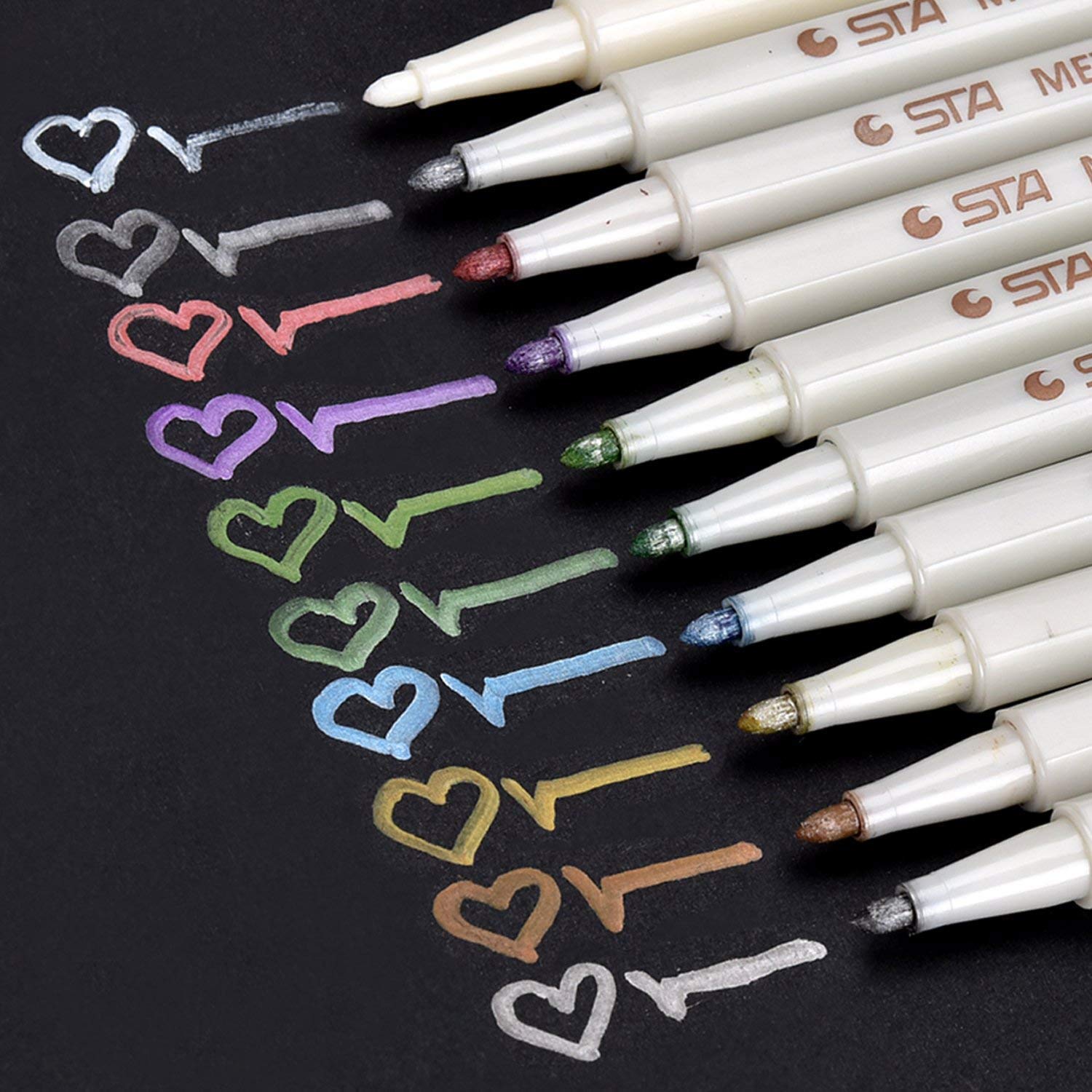 Premium Metallic Marker Pens Set of 10 - Vibrant Assorted Colors Paint Markers for Scrapbooking, DIY Crafts, Photo Albums, Rock Painting, Card Making, Metal, Ceramic & Glass Art - Fine Tip Markers for Professional Artists & Hobbyists - Perfect for Home Decor, Gift Wrapping & School Projects
