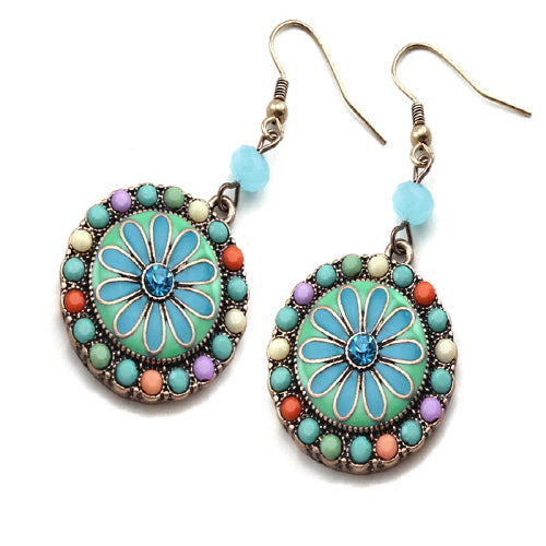 Turquoise Flower Earrings for Women - Boho Chic Multi-Layer Dangle Earrings for Casual Wear, Parties & Special Occasions