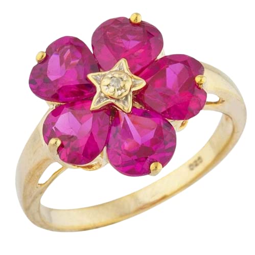 BeBold 5ct Heart-Cut Pink Created Ruby Engagement Ring for Women - Floral Design Yellow Gold Plated | Perfect for Proposals, Anniversaries & Romantic Gifts