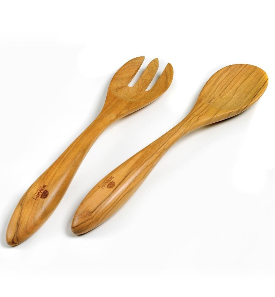 Premium Berard Terra Olivewood Salad Servers Set - Handcrafted Sustainable Wooden Serving Utensils for Healthy Eating & Entertaining - Perfect for Salads, Pasta, Rice Bowls & Dinner Parties