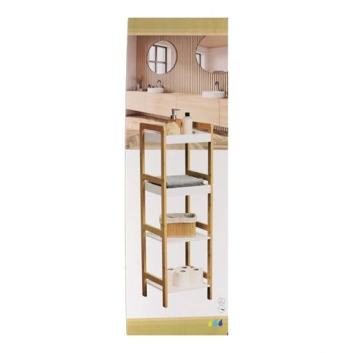 Eco-Friendly Bamboo Furniture Set with 4 MDF Shelves - Natural Bamboo & White Finish for Living Room, Bedroom, or Office Storage