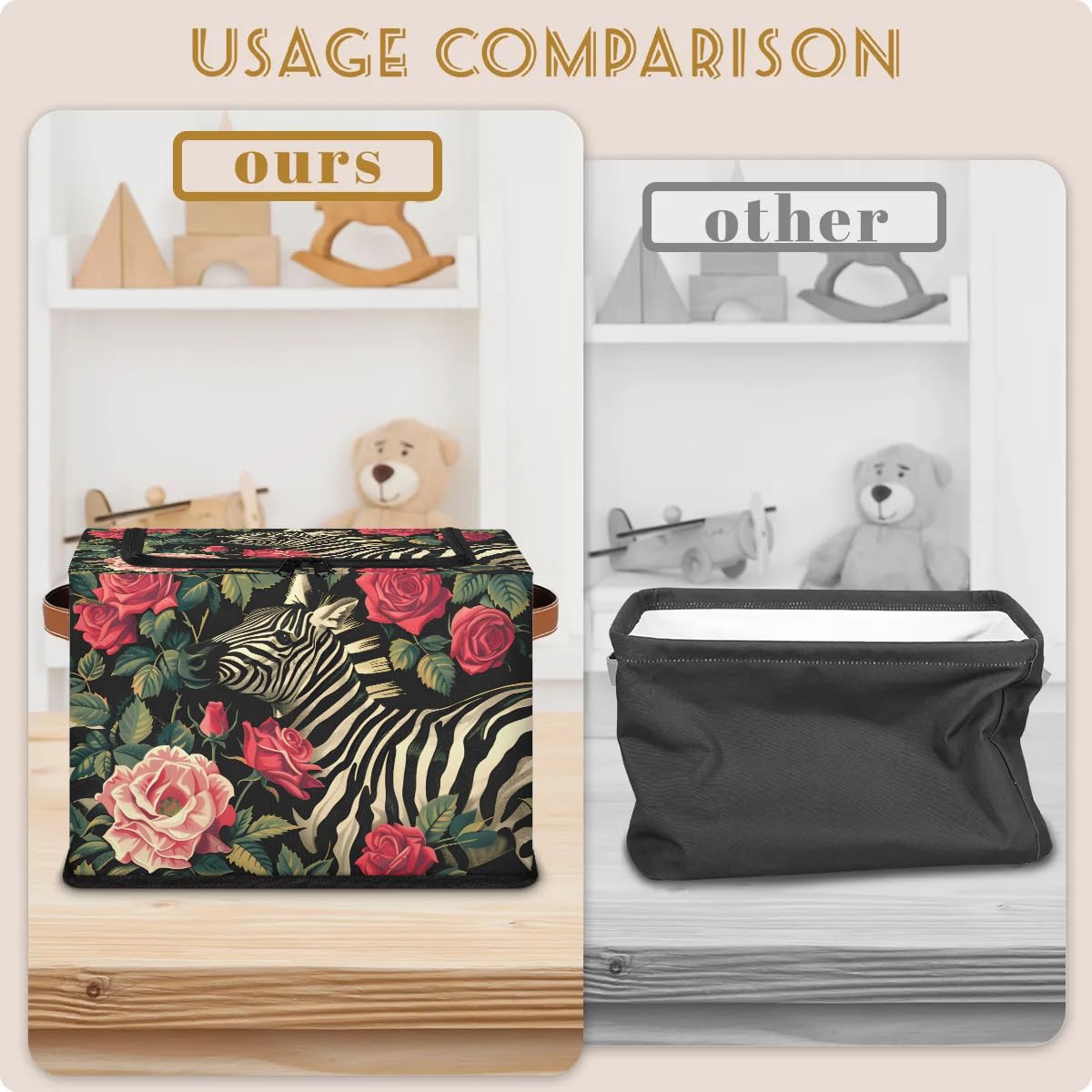 Rose Red Zebra Storage Bins with Zipper Lid - 2 Pack Stackable Storage Baskets with Metal Frame & PU Handles - Closet Organizer Cube for Clothes, Toys, or Blankets - Perfect for Bedroom, Nursery, or Office Storage Solutions