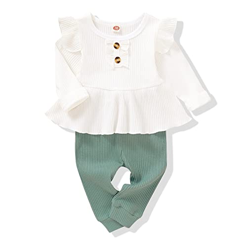 **Adorable Baby Girl Clothes Set – Long Sleeve Ruffle Shirt & Solid Pants for Toddler Girls | Fall & Winter Outfits | Perfect for Holidays, Family Photos & Playdates**