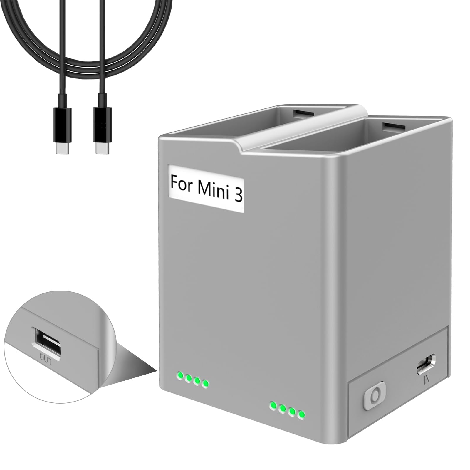 Fast Charging Hub for DJI Mini 3/Mini 4 Pro Drone Batteries - Portable Dual-Port Charger with Battery Level Indicator - Perfect for Travel & Outdoor Aerial Photography