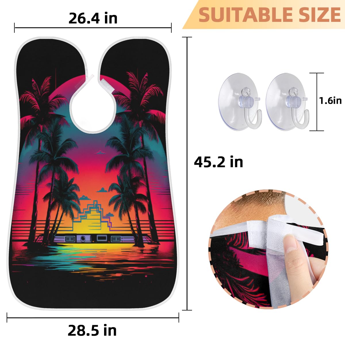 Palm Tree Beard Shaving Bib for Men - Waterproof Hair Dye Apron & Barber Cape for Haircut, Beard Trimming & Makeup - Sink Hair Catcher & Styling Tool for Home Salon & Grooming Gifts