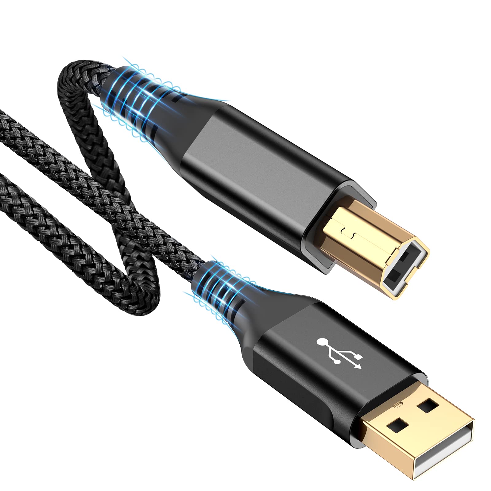 Sweguard 6.6ft USB 2.0 Printer Cable - High Speed Scanner Cord with Type A Male to B Male Connector - Compatible with HP, Canon, Dell, Epson, Lexmark, Xerox, Samsung Printers - Black - Perfect for Home Office, Small Business & Professional Printing Needs