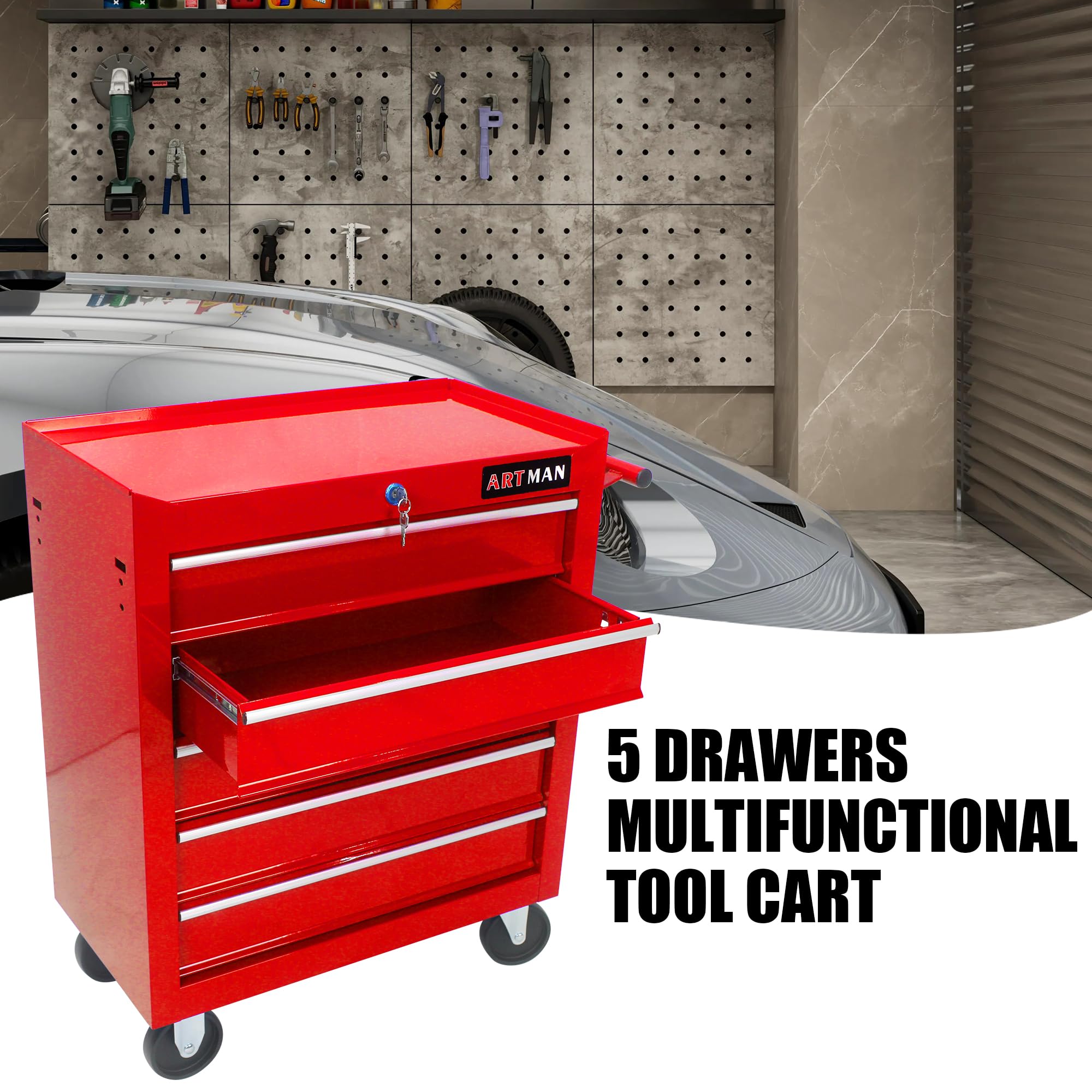 5-Drawer Rolling Tool Cart - Mobile Tool Storage for Garage & Workshop
