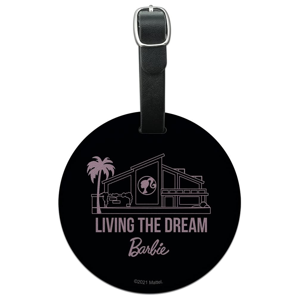 Barbie Living The Dream Round Leather Luggage Tag - Stylish Carry-On ID Tag for Suitcases & Travel Bags - Perfect for Kids, Travel Enthusiasts & Barbie Fans