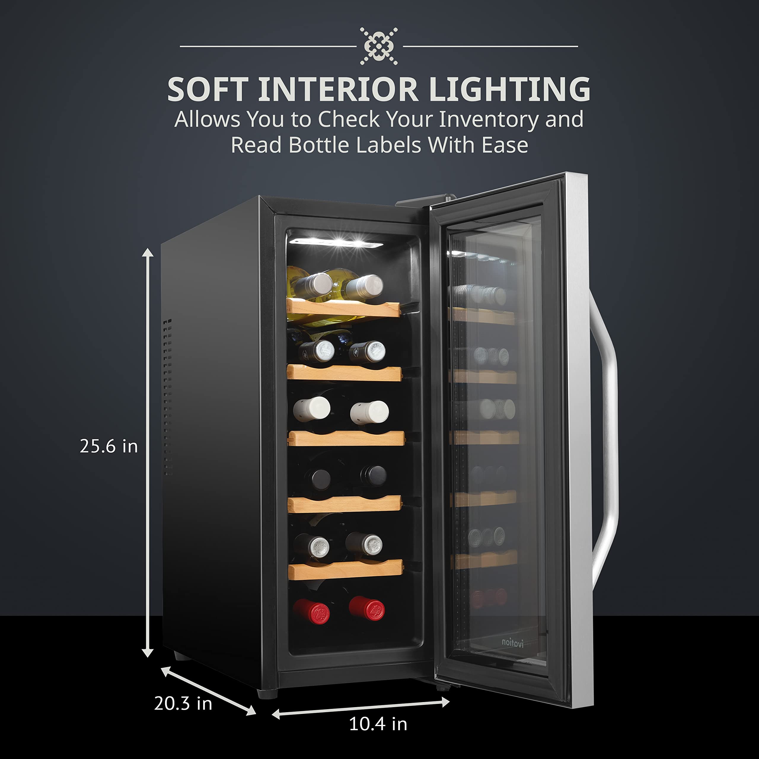 Ivation 12 Bottle Thermoelectric Wine Cooler - Stainless Steel Countertop Wine Fridge with Digital Temperature Control & Smoked Glass Door - Quiet Freestanding Refrigerator for Red & White Wine Storage - Perfect for Home Bars, Kitchens, and Entertaining Spaces