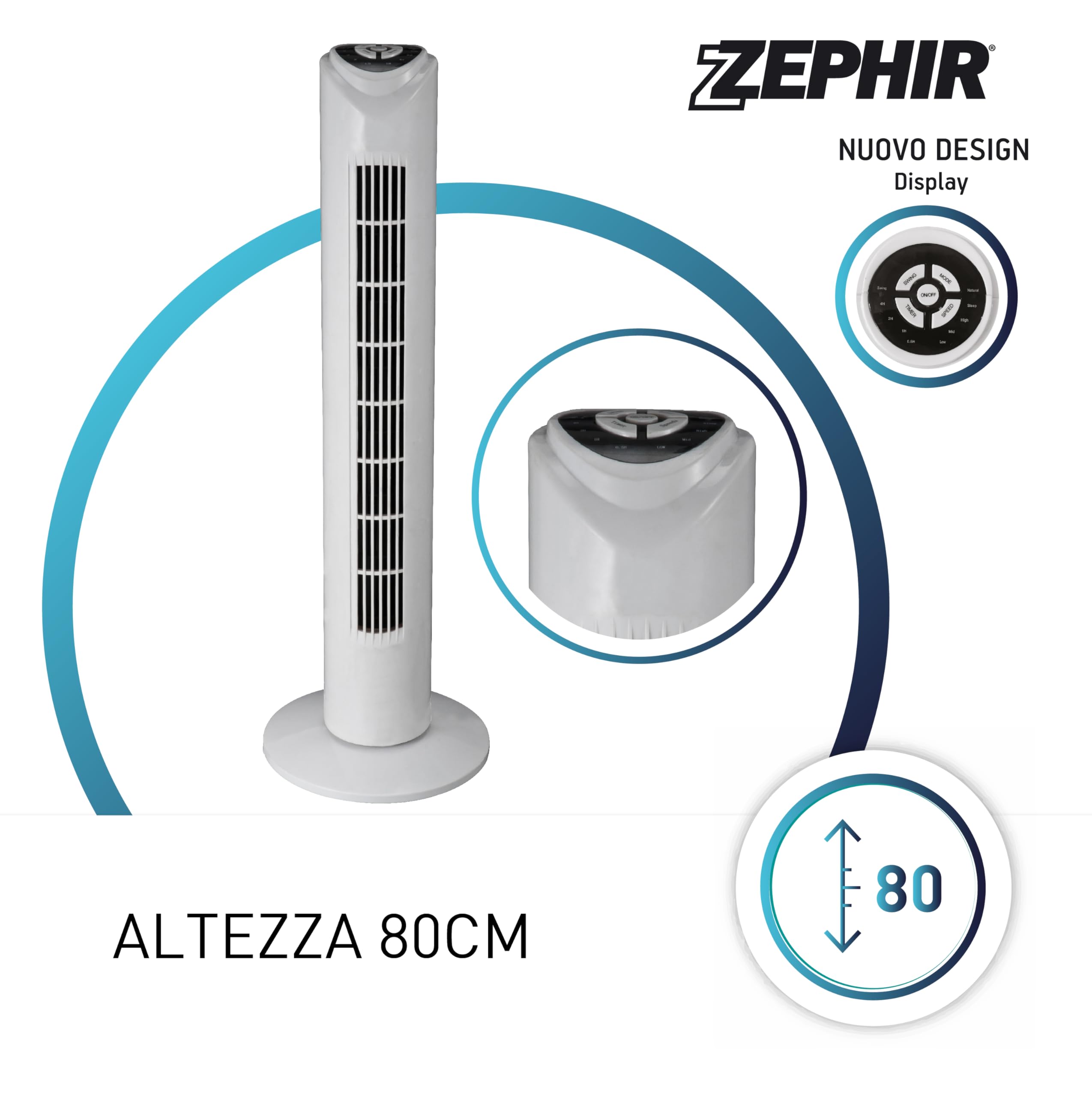 Zephir PH82TS Tower Fan with Remote Control, Timer, 45W, White - Quiet Cooling for Bedroom, Office & Living Room