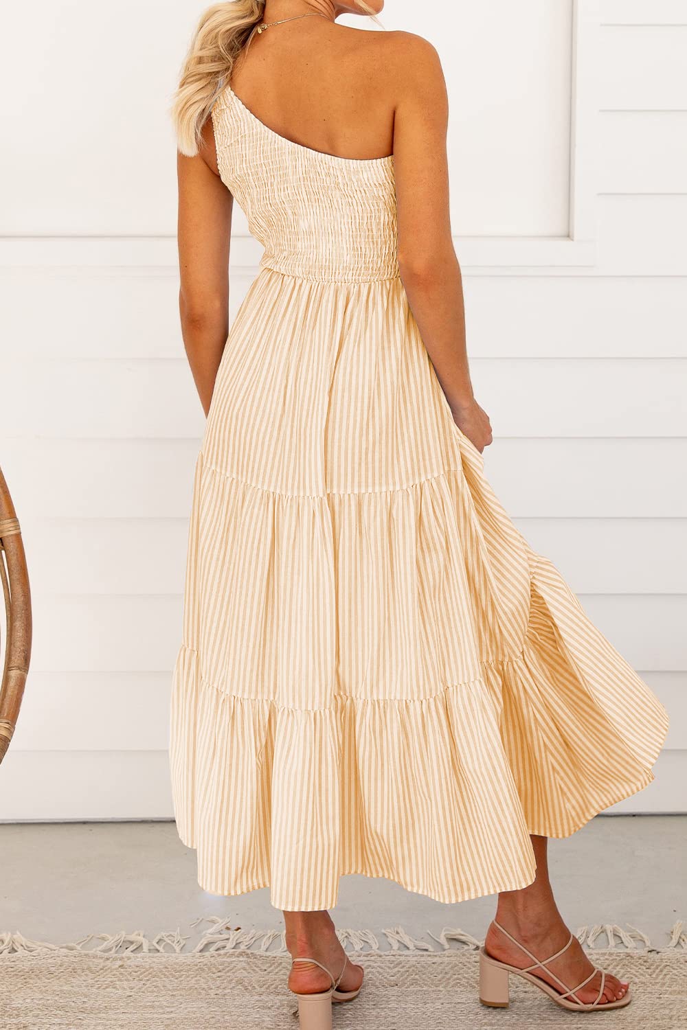 BTFBM Women's 2025 Summer One Shoulder Floral Boho Maxi Dress - Casual Sleeveless High Waist Flowy Smocked Beach Dress for Outdoor Parties, Vacations & Summer Getaways