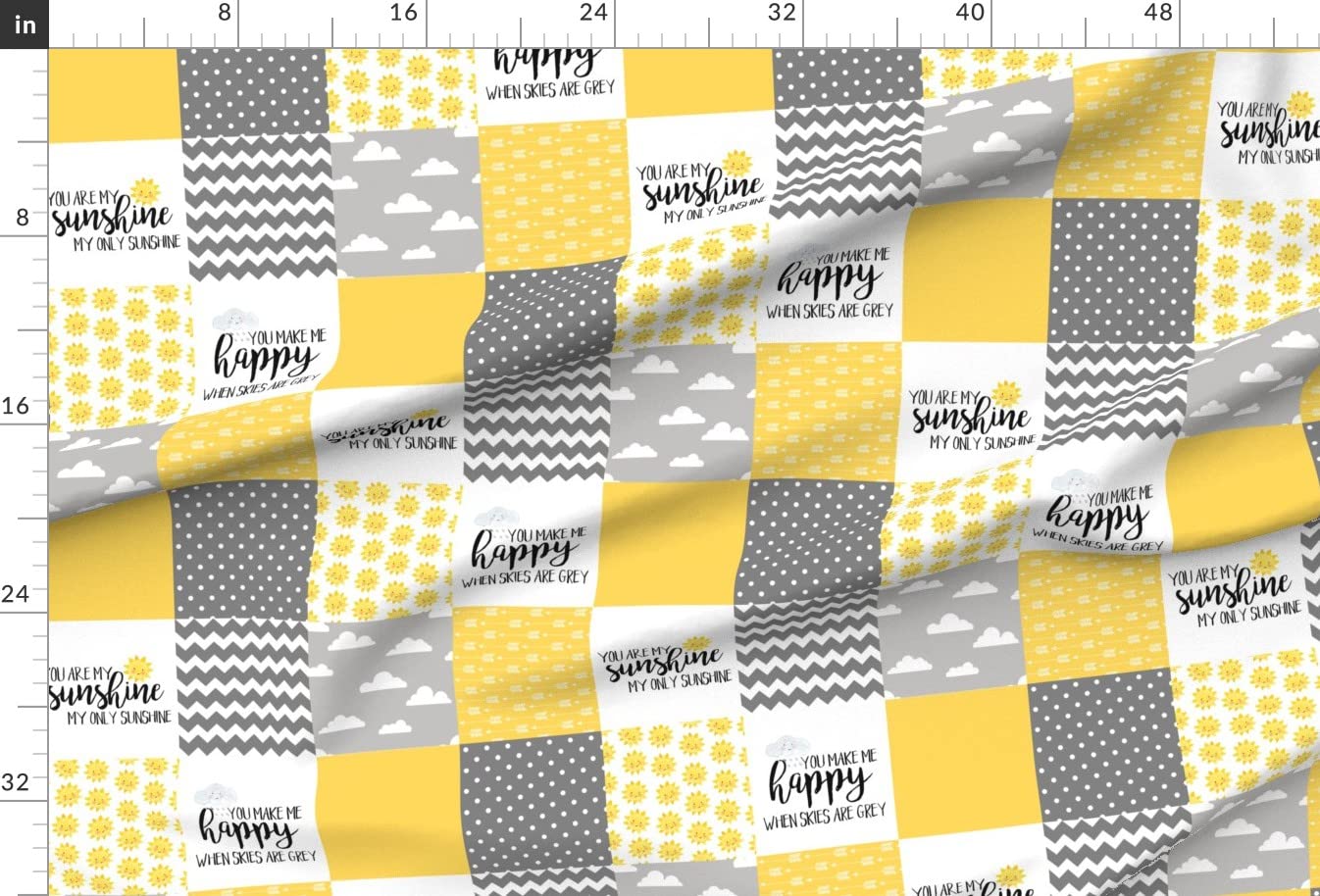 Sunshine Wholecloth Cheater Quilt Topper Fabric - Gray White Yellow Clouds & Sun Printed Minky Fabric by The Yard for Sewing Baby Blankets, Quilt Backing & Plush Projects - Soft & Cozy DIY Craft Material for Nursery Decor & Gift Making