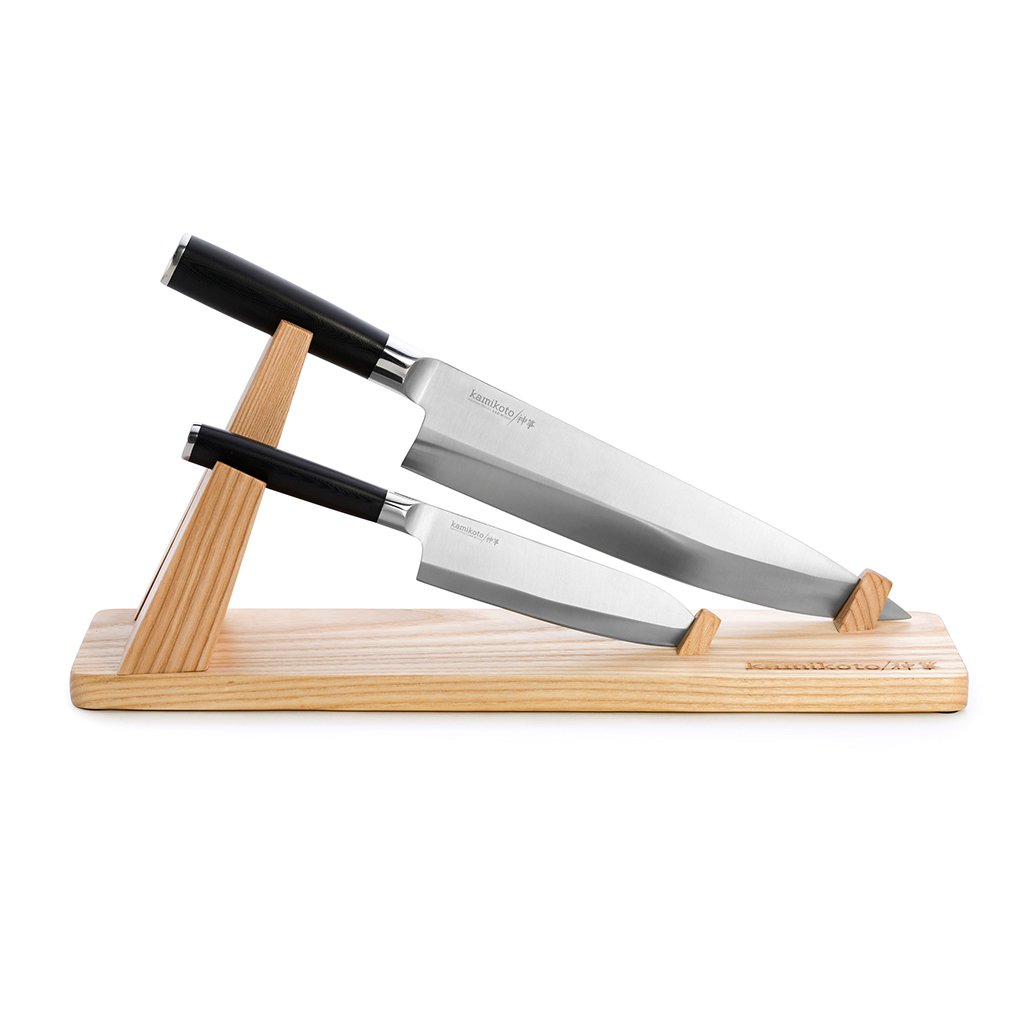 Premium Kamikoto Senshi Dual Knife Set with Wooden Display Stand - Japanese Chef Knives for Professional Cooking & Home Kitchen Use - Perfect for Slicing, Dicing & Food Preparation