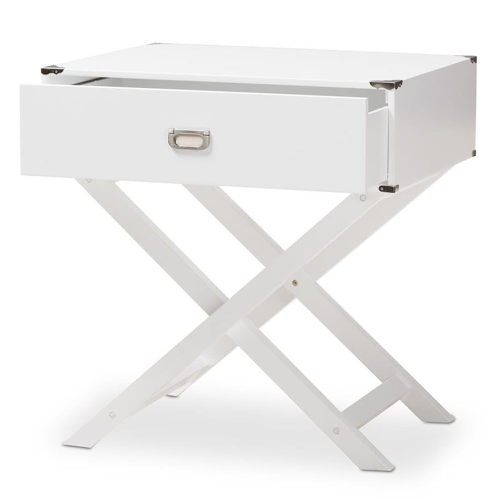 BOWERY HILL White Nightstand with 1 Drawer - Compact Bedside Table for Small Spaces, Bedroom Furniture for Storage & Organization
