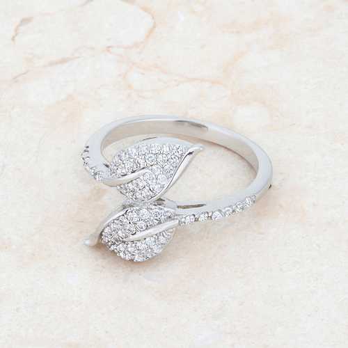 0.1 Carat Cubic Zirconia Rhodium-Plated Leaf Wrap Ring for Women - Elegant Fashion Jewelry Gift for Wedding, Anniversary & Special Occasions