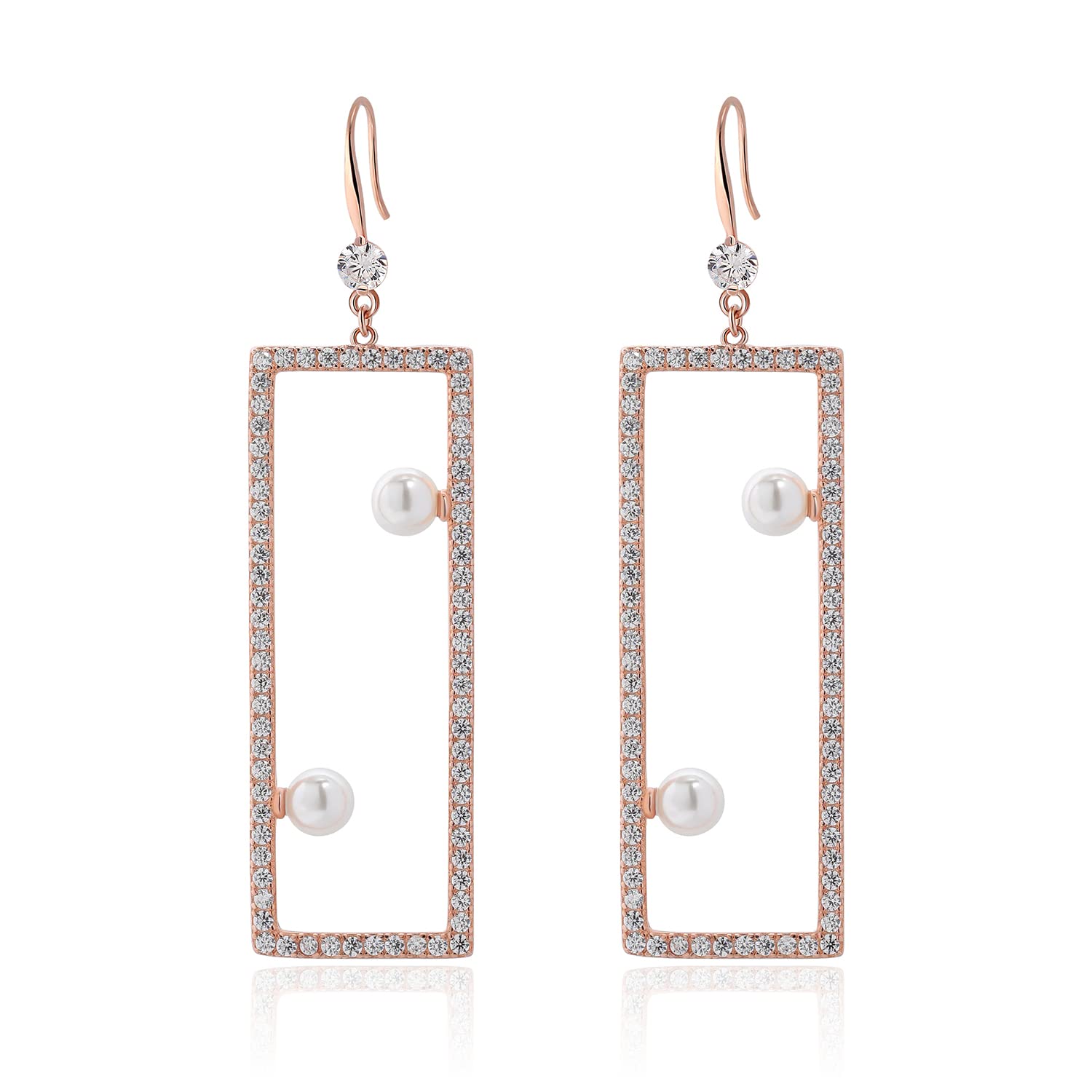 Meissa 925 Sterling Silver Geometric Pearl Drop Earrings | Handmade Rose Gold Statement Jewelry | Perfect for Weddings, Parties & Special Occasions