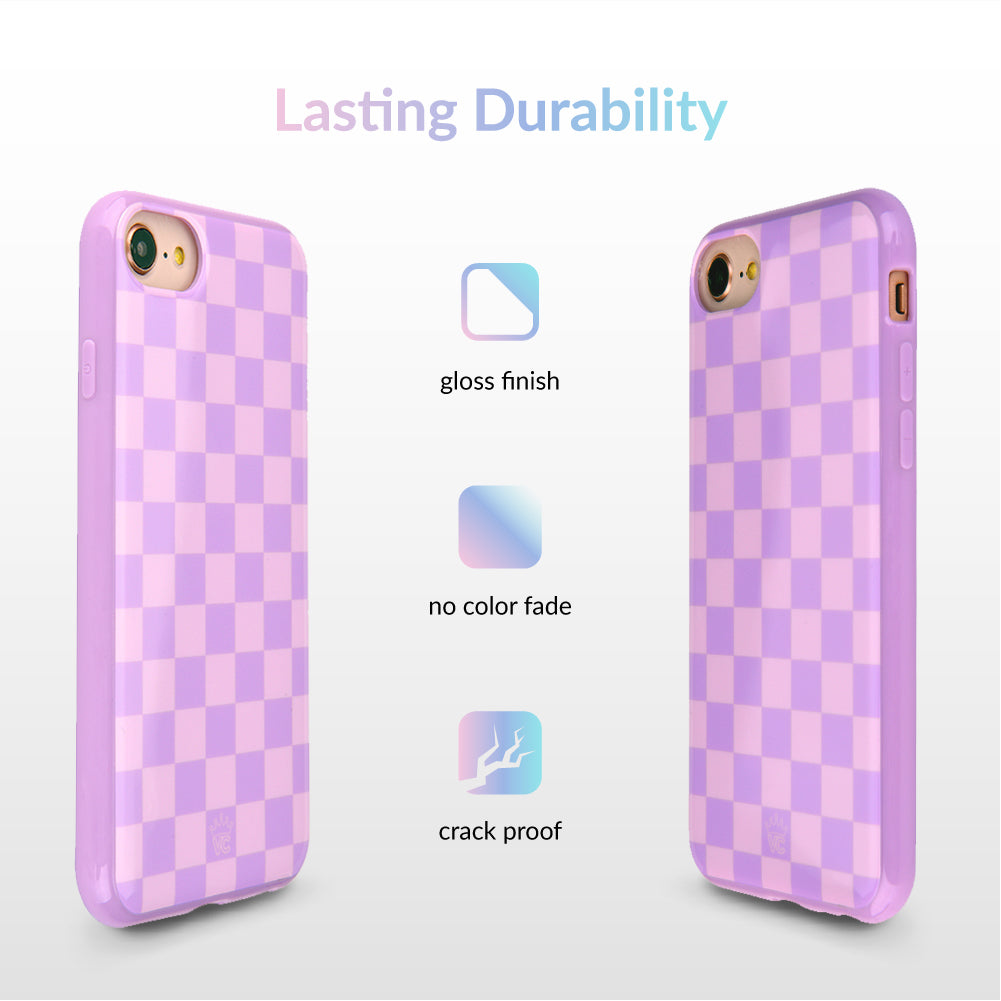 Checkered Lavender Nude iPhone Case - Trendy Protective Cover for iPhone 13/14/15 - Soft Matte Finish with Shock Absorption - Perfect for Everyday Use, Travel & Fashion Accessories