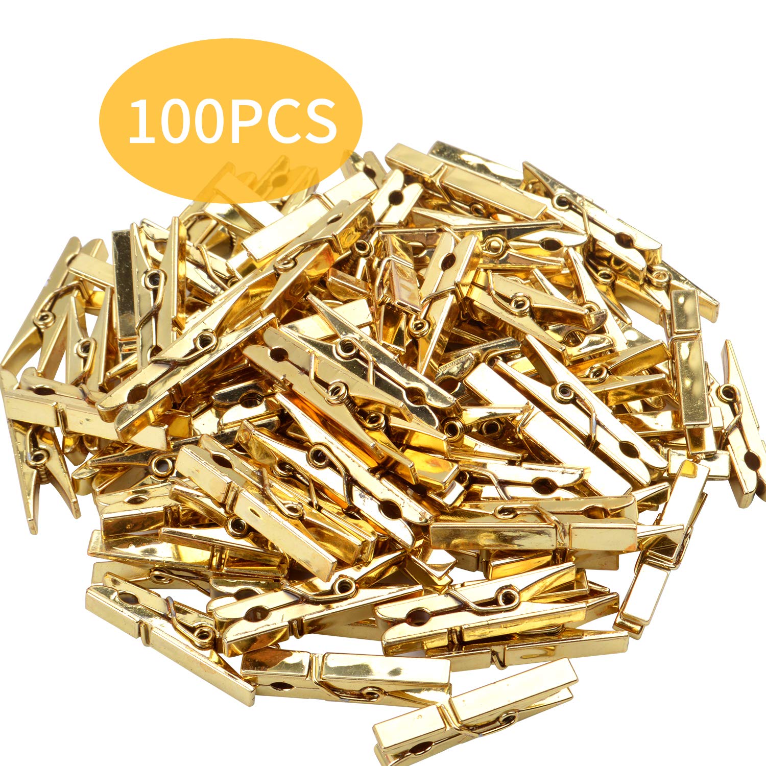 100-Pack Mini Plastic Clips - 3.5cm Gold Utility Clips for Photos, Papers, Clothesline - Perfect for Home, Office & Craft Organization