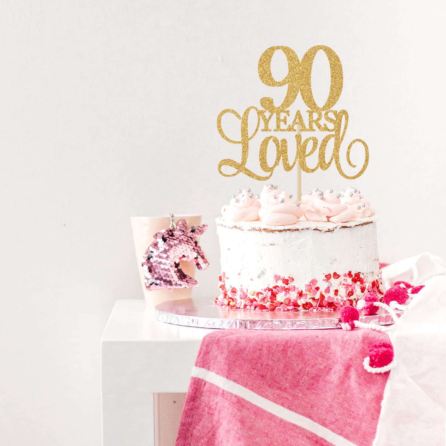 90th Birthday Cake Topper - Gold Glitter Cheers to 90 Years Decorations for Anniversary & Wedding Celebrations - Perfect for Milestone Birthday Parties & Special Occasions