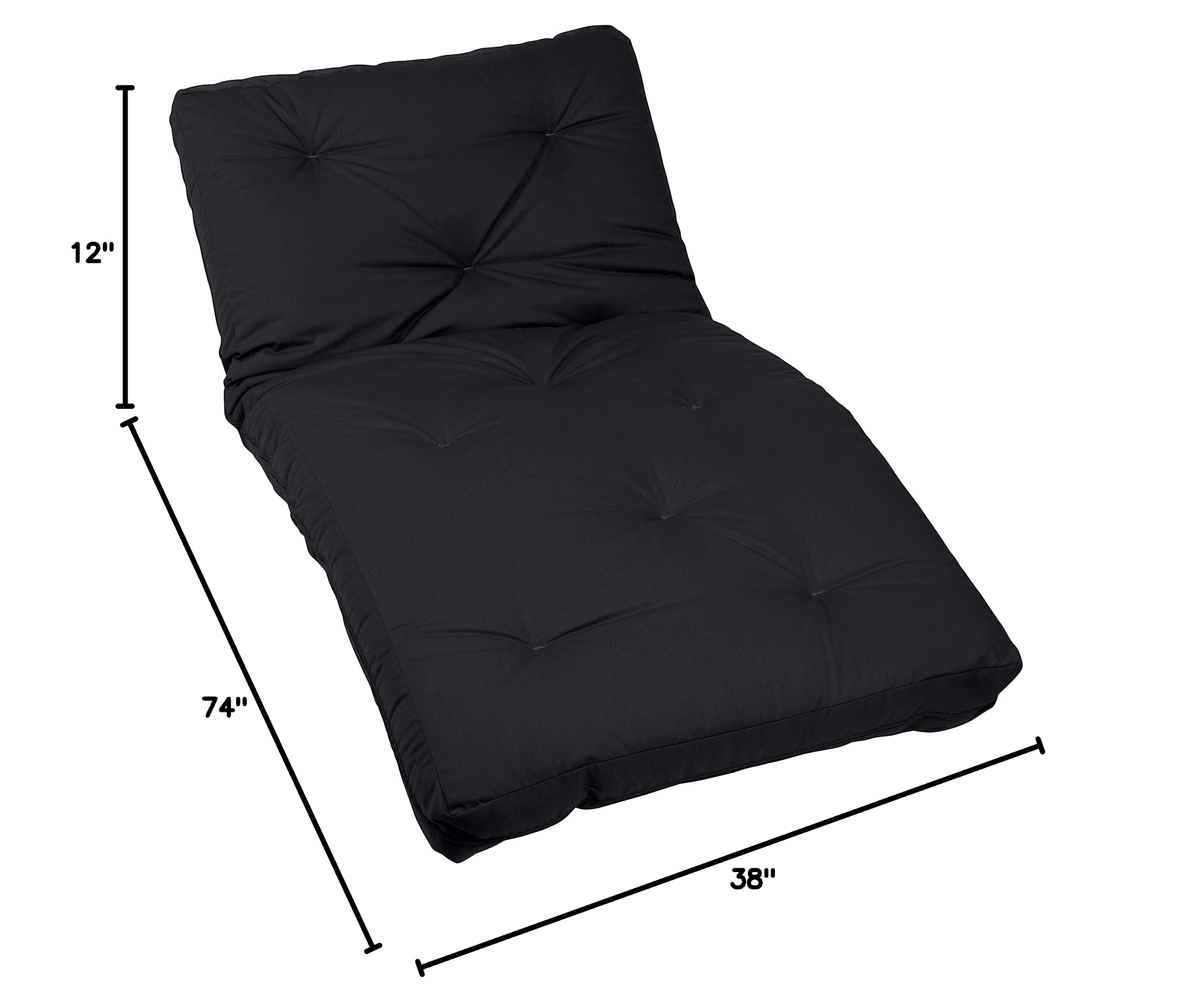 Premium Twin Size Basic Futon Mattress - Soft Suede Cover in Black for Comfortable Lounging & Guest Bedding