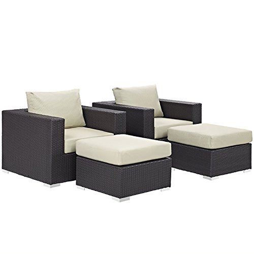 Modway Convene 4-Piece Outdoor Patio Furniture Set - Wicker Rattan Sofa & Chairs in Espresso Beige for Backyard, Garden & Poolside Relaxation