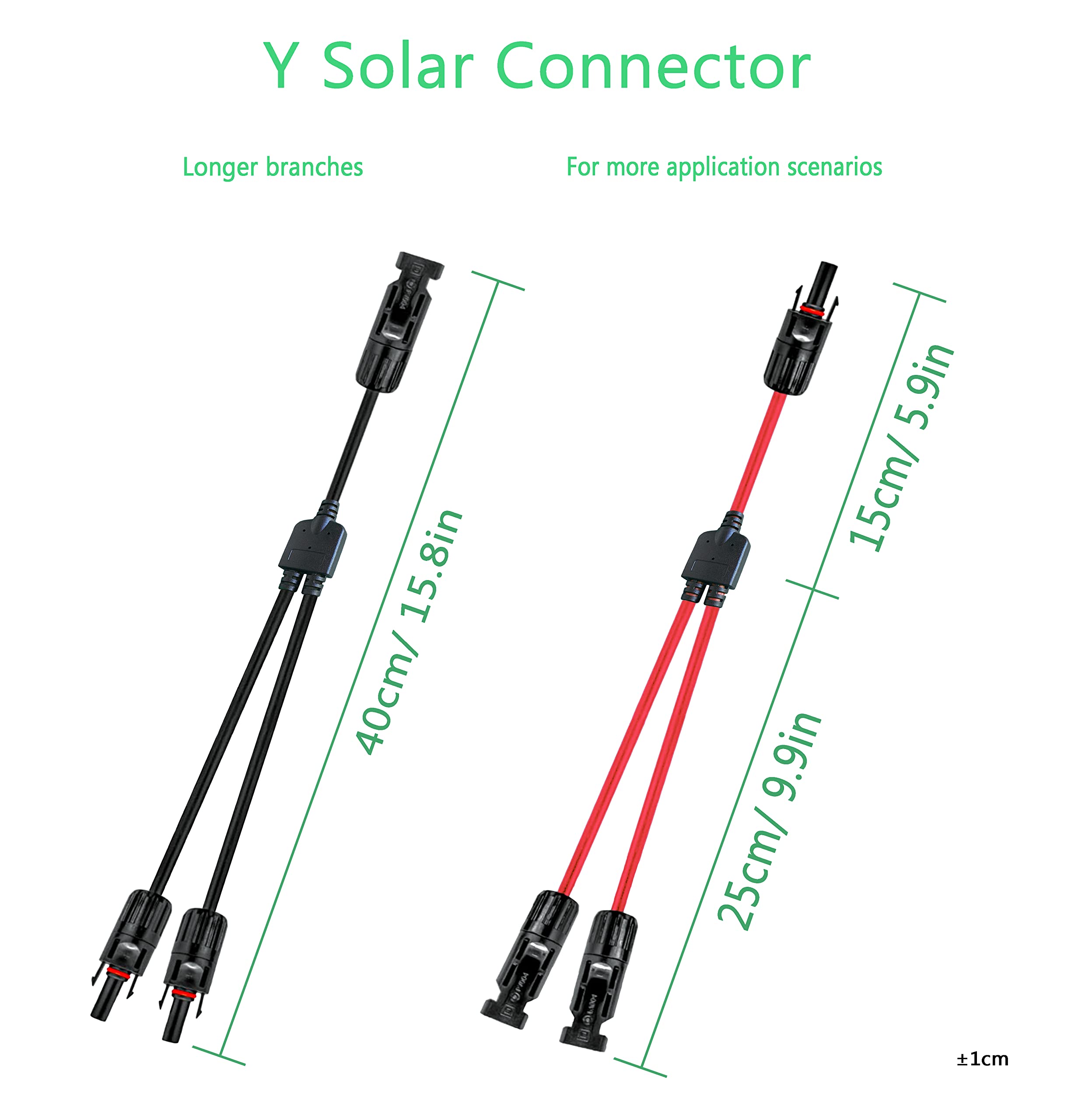 Y Solar Connector - Solar Y Branch Parallel Cable 1 to 2 Male Female Adapter, 10AWG 45A Waterproof IP68 40CM Extension Cable for Solar Panels & Solar Cells (MFF & FMM, 1 Pair) - Perfect for RV, Off-Grid & Home Solar System Installations